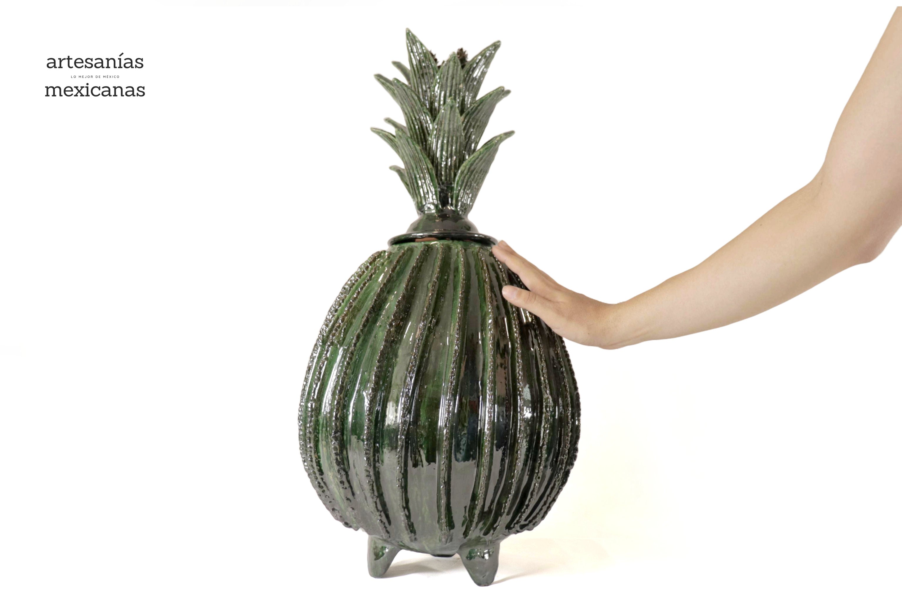 Michoacán Clay Pineapple - 26 in. - Green Barrel Cactus Juan Gtz
