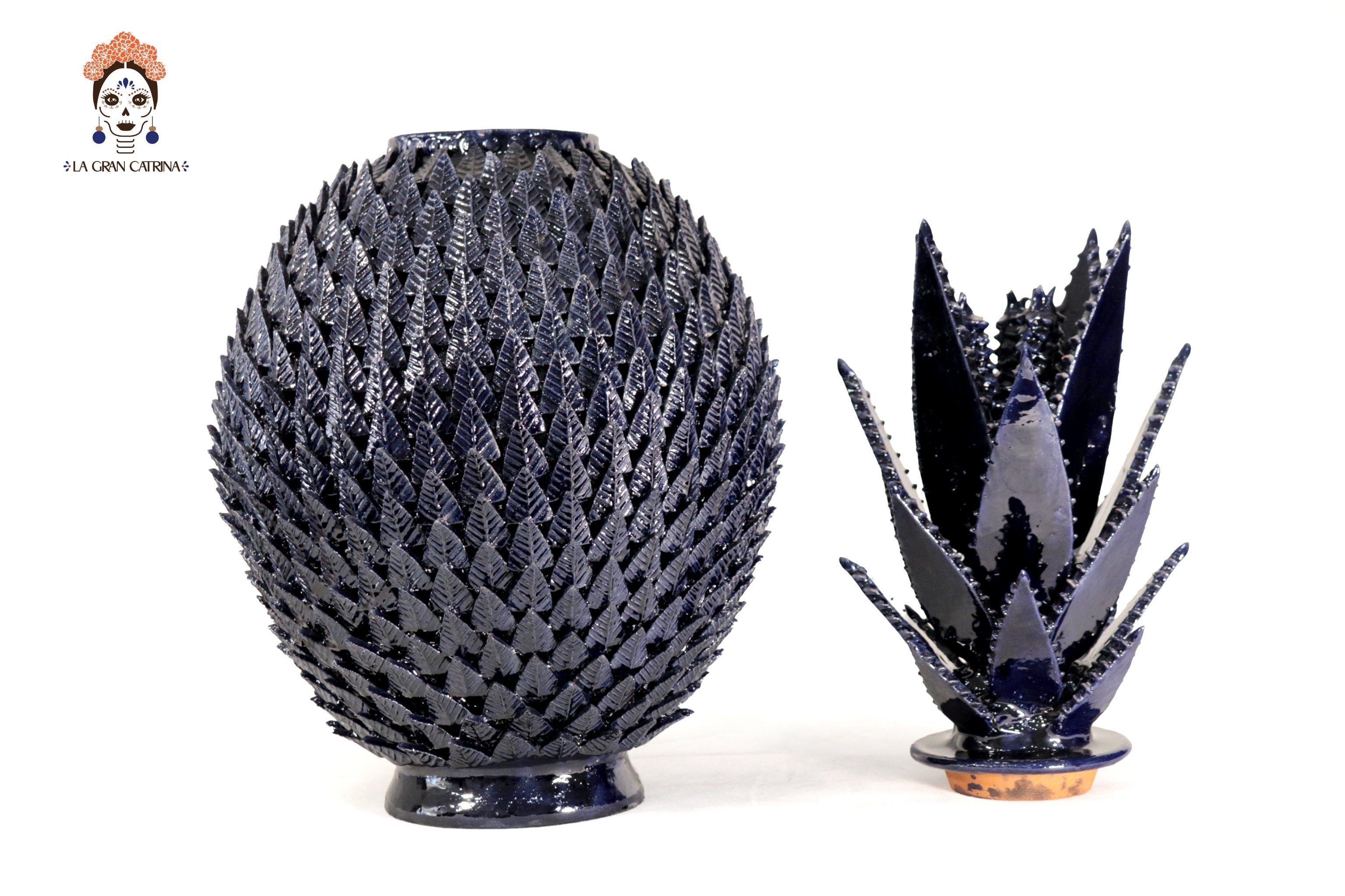 Michoacán Clay Pineapple with Leaves - 27.5 in. - Blue Juan Gtz