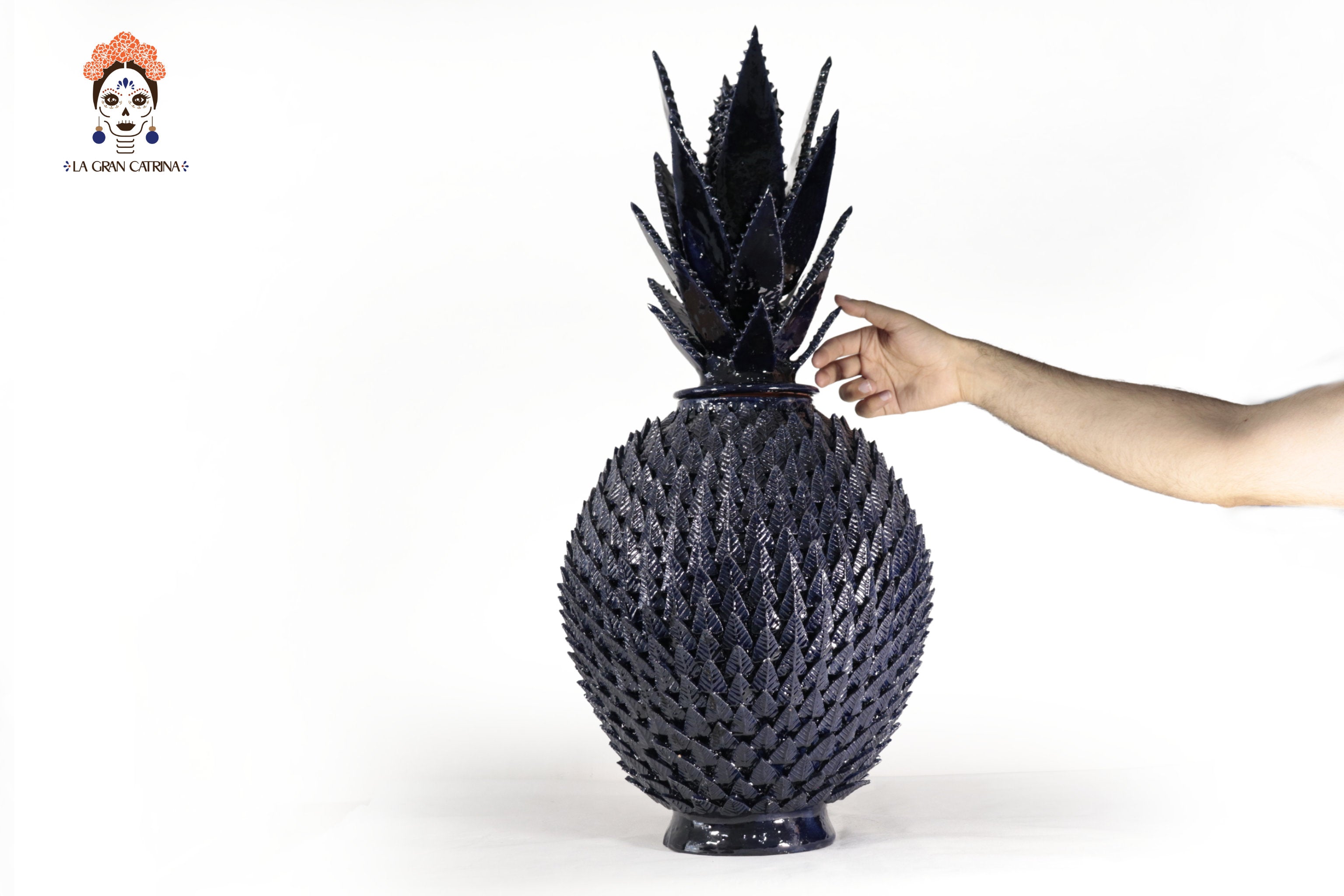Michoacán Clay Pineapple with Leaves - 27.5 in. - Blue Juan Gtz