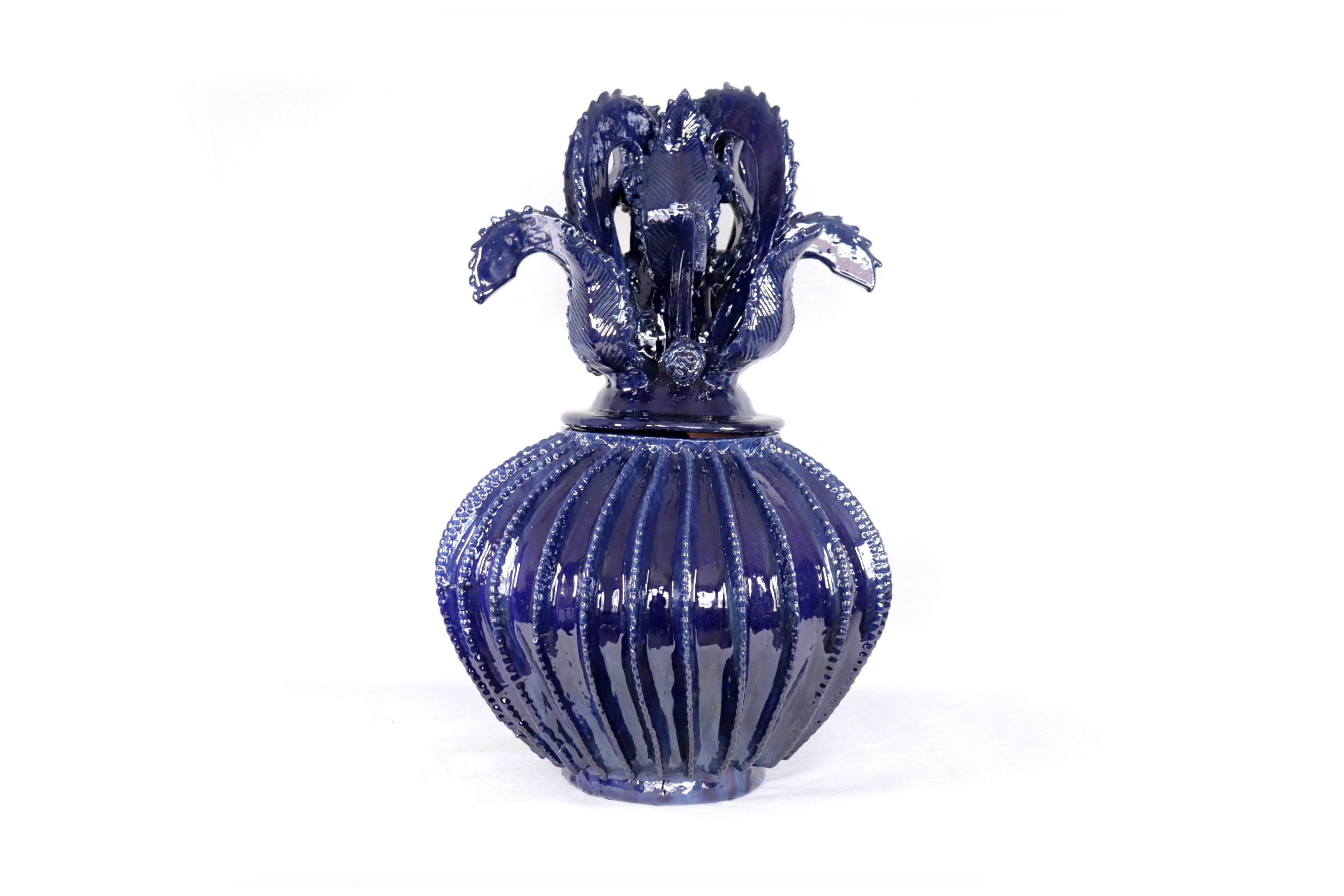 Michoacán Clay Pineapple - Fine Piece with Cross Lid - 23 in. - Blue Juan Gtz