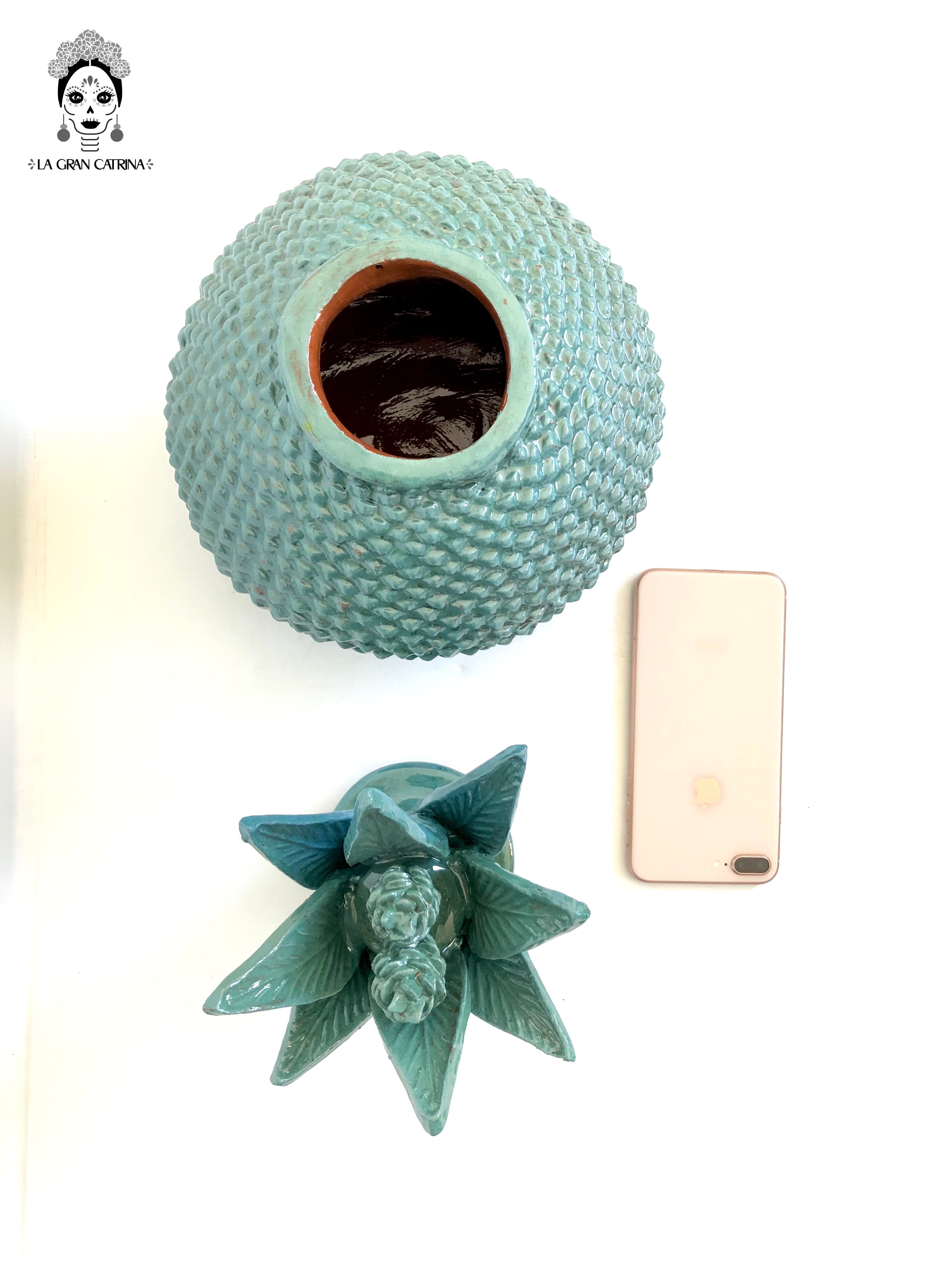Michoacán Clay Pineapple - Saucer Turquoise - 13 in. - Made to Order Juan Gtz