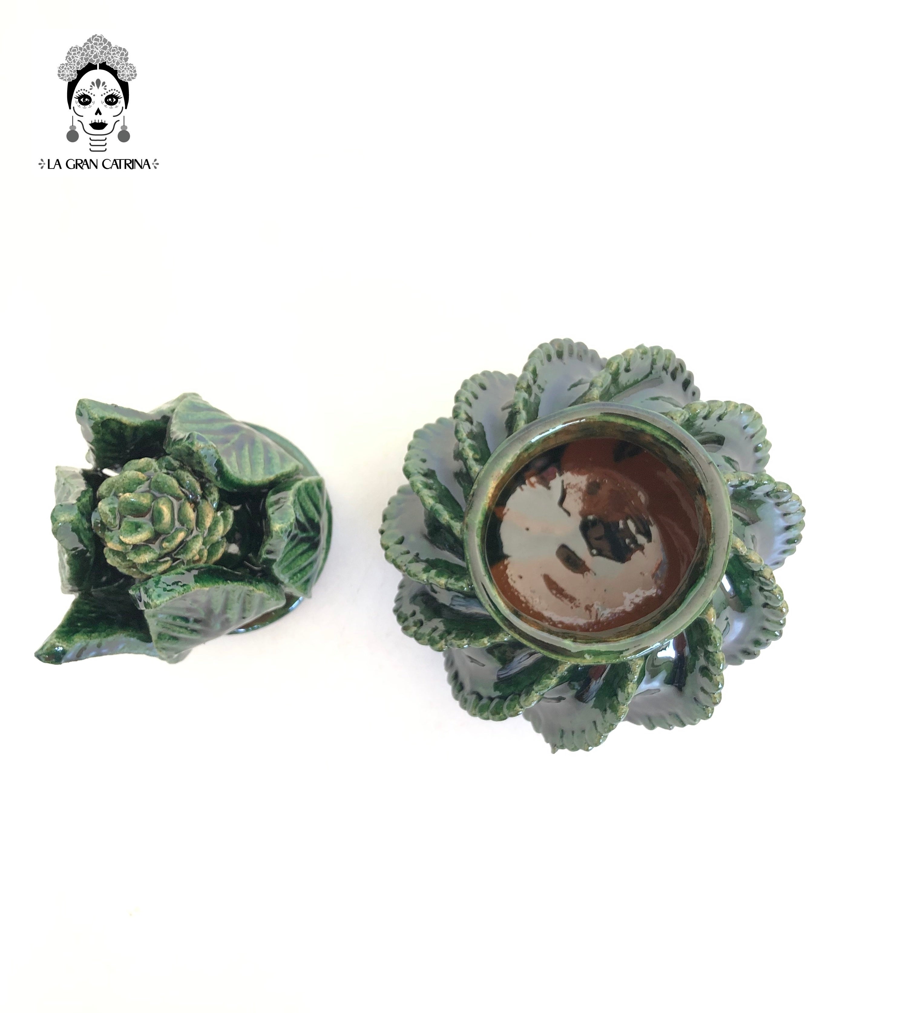 Glazed Clay Pineapple - Green Barrel Cactus - 8.5 in. - Made to Order Juan Gtz