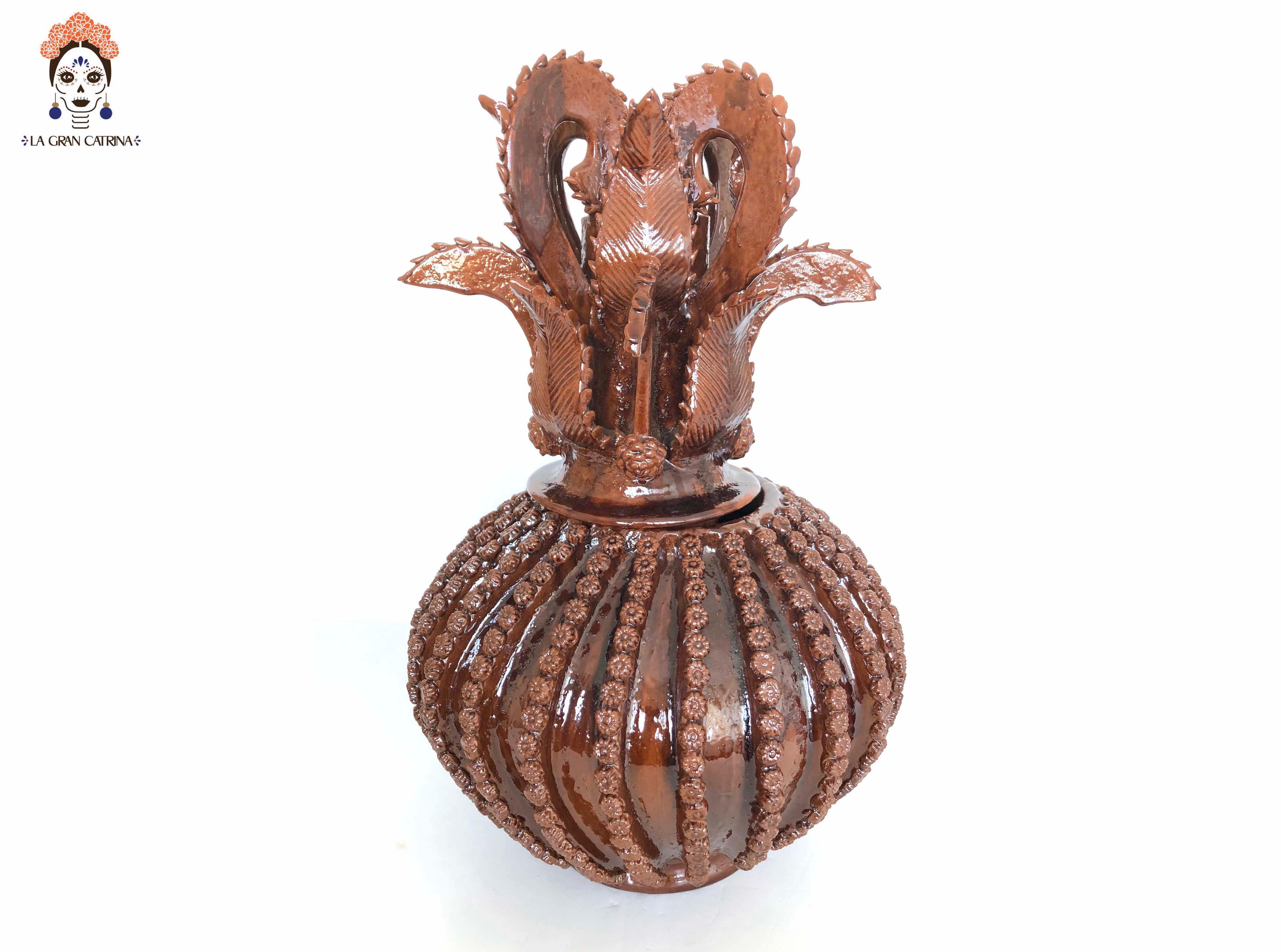 Michoacán Clay Pineapple - Fine Piece with Cross Lid - 23 in. Juan Gtz