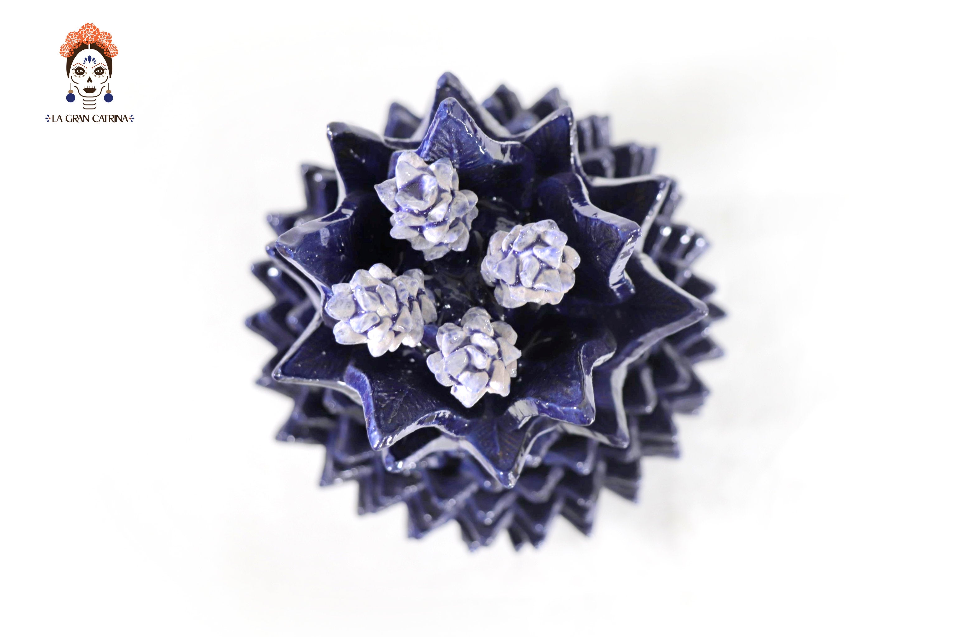 Blue Pineapple with Leaves of curved lid - 20 in. - Made to Order Juan Gtz