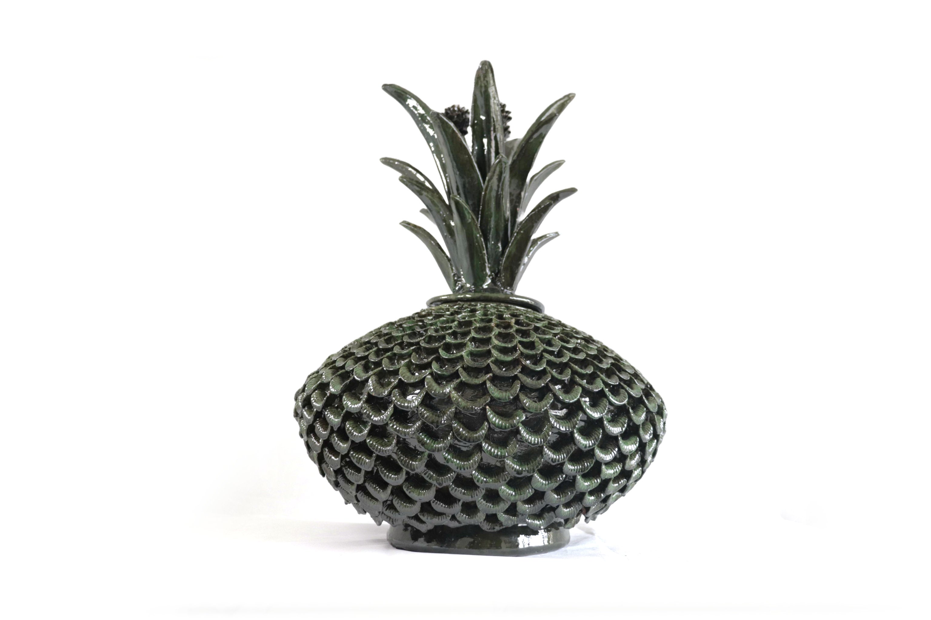 Pineapple platillo 22.8 in. petals Green glazed clay - 23 in.- Made to Order Chema SJG