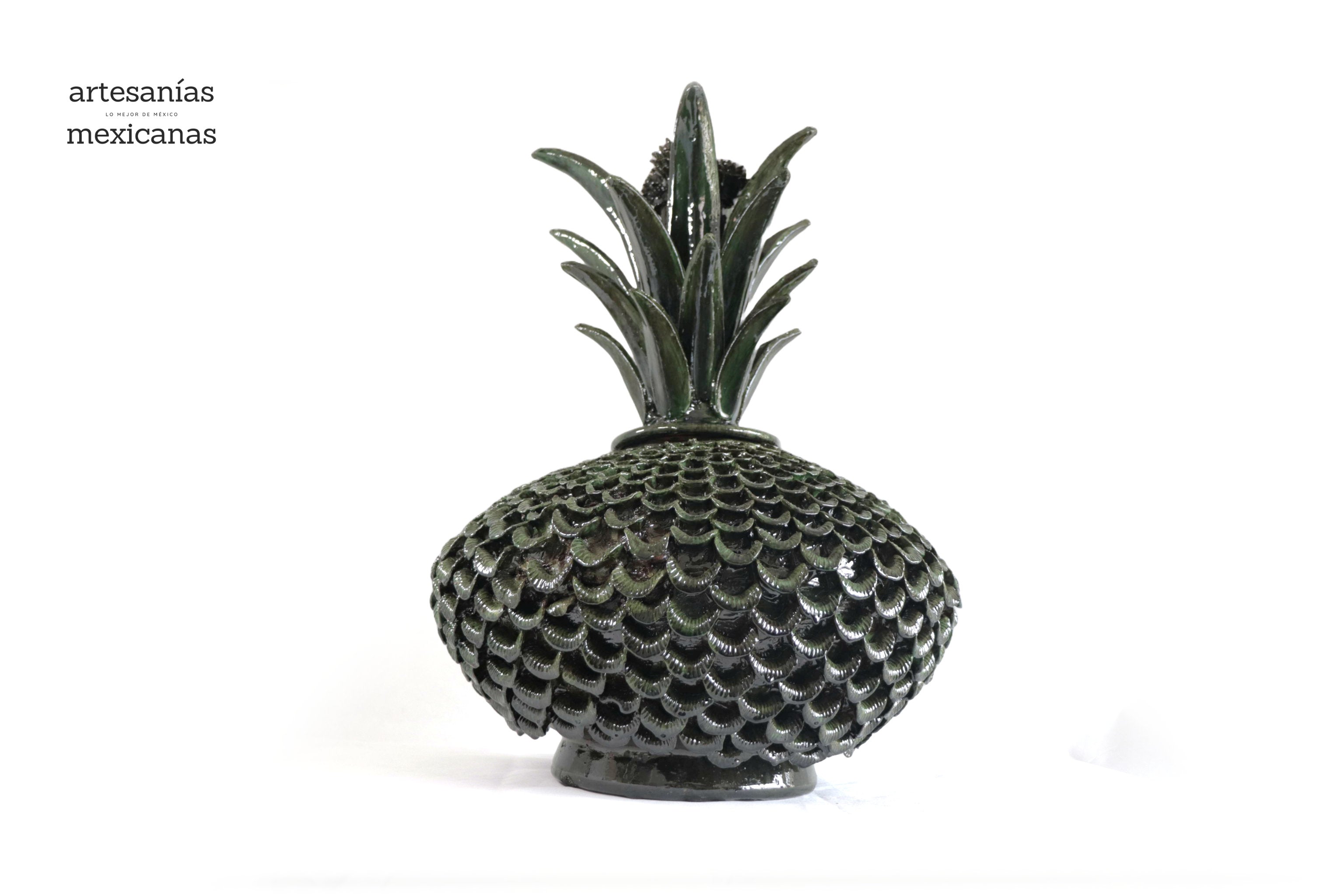 Pineapple platillo 22.8 in. petals Green glazed clay - 23 in.- Made to Order Chema SJG