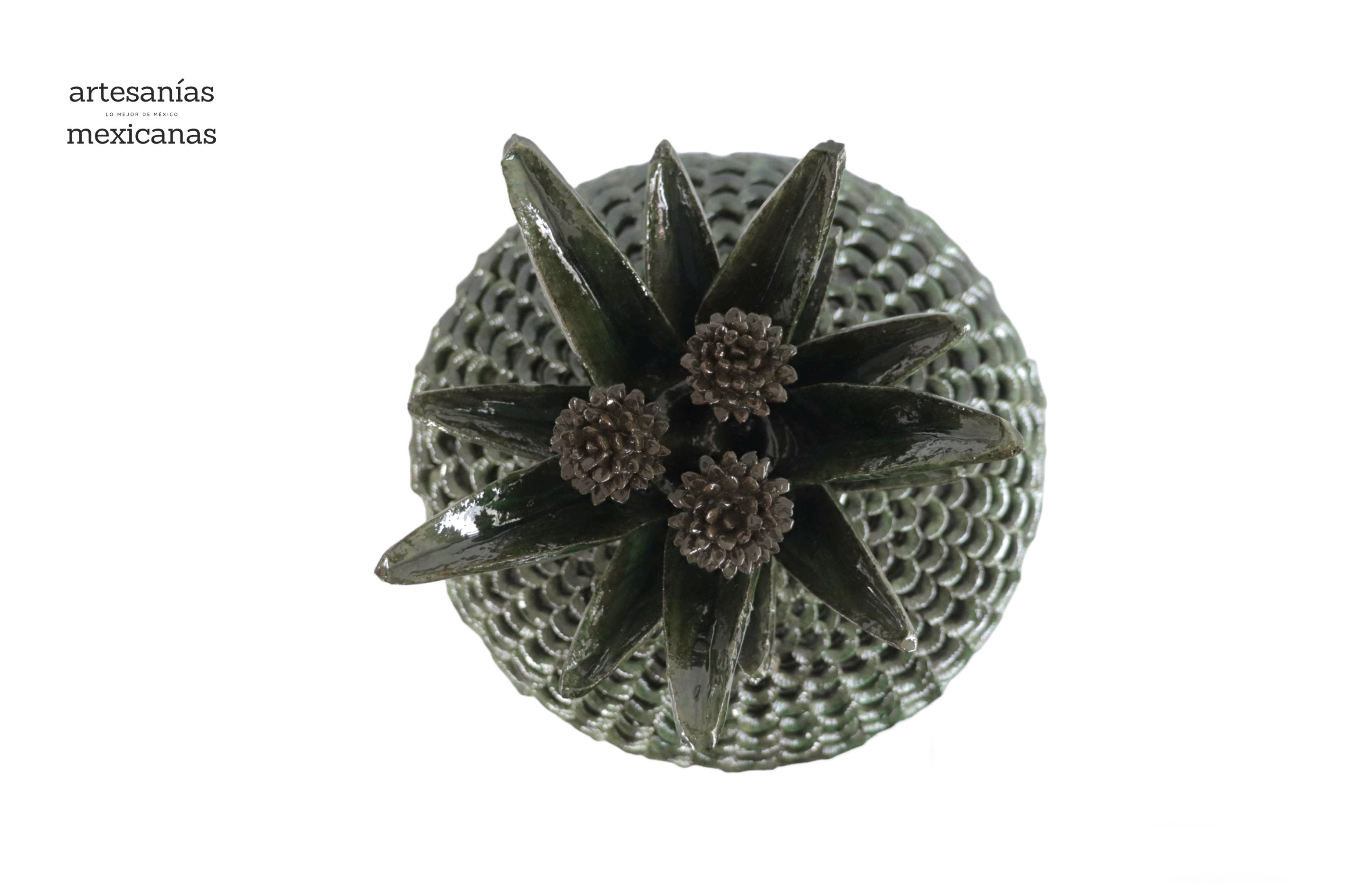 Pineapple platillo 22.8 in. petals Green glazed clay - 23 in.- Made to Order Chema SJG