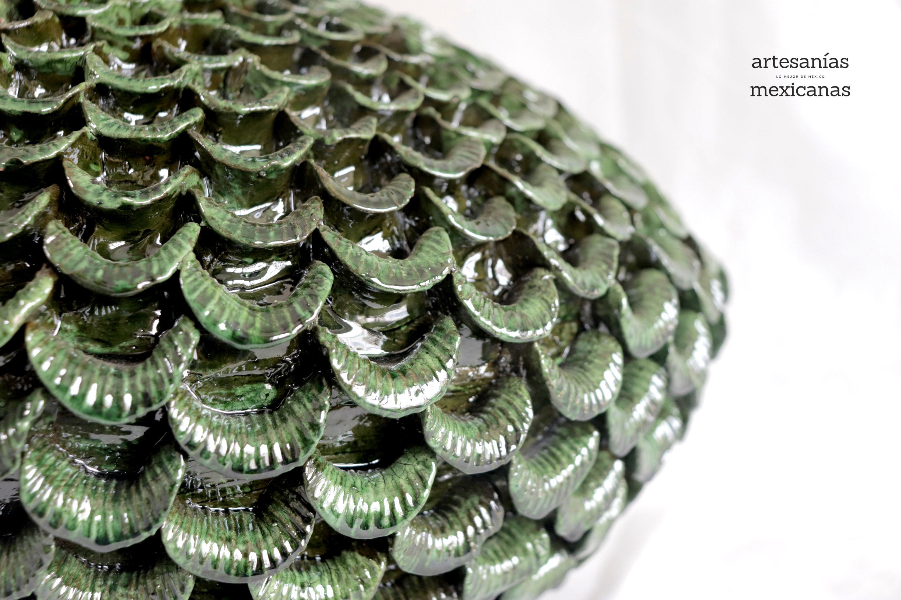 Pineapple platillo 22.8 in. petals Green glazed clay - 23 in.- Made to Order Chema SJG