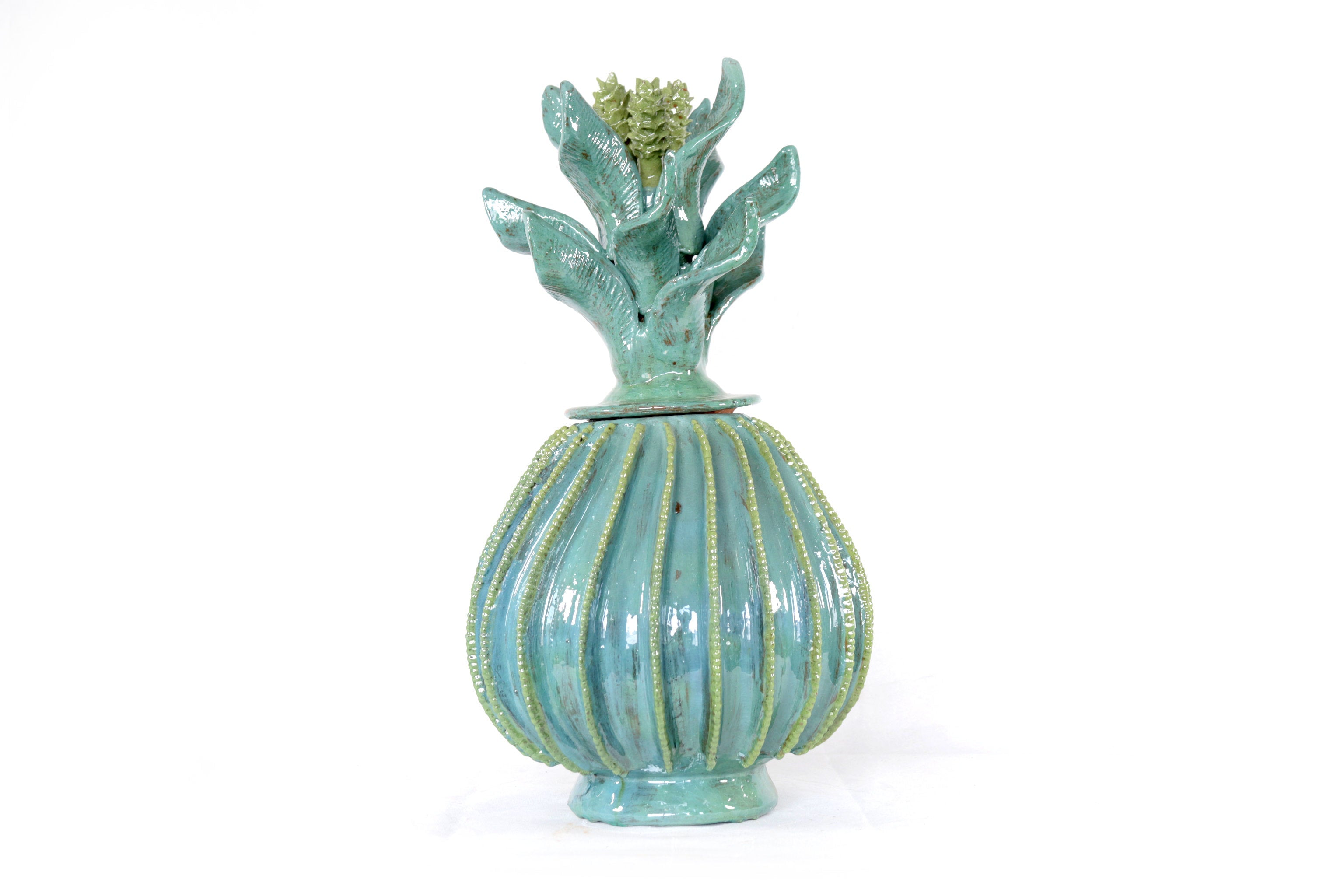 Barrel Cactus Pineapple turquoise with Olive - 18.8 in. - Made to Order Juan Gtz