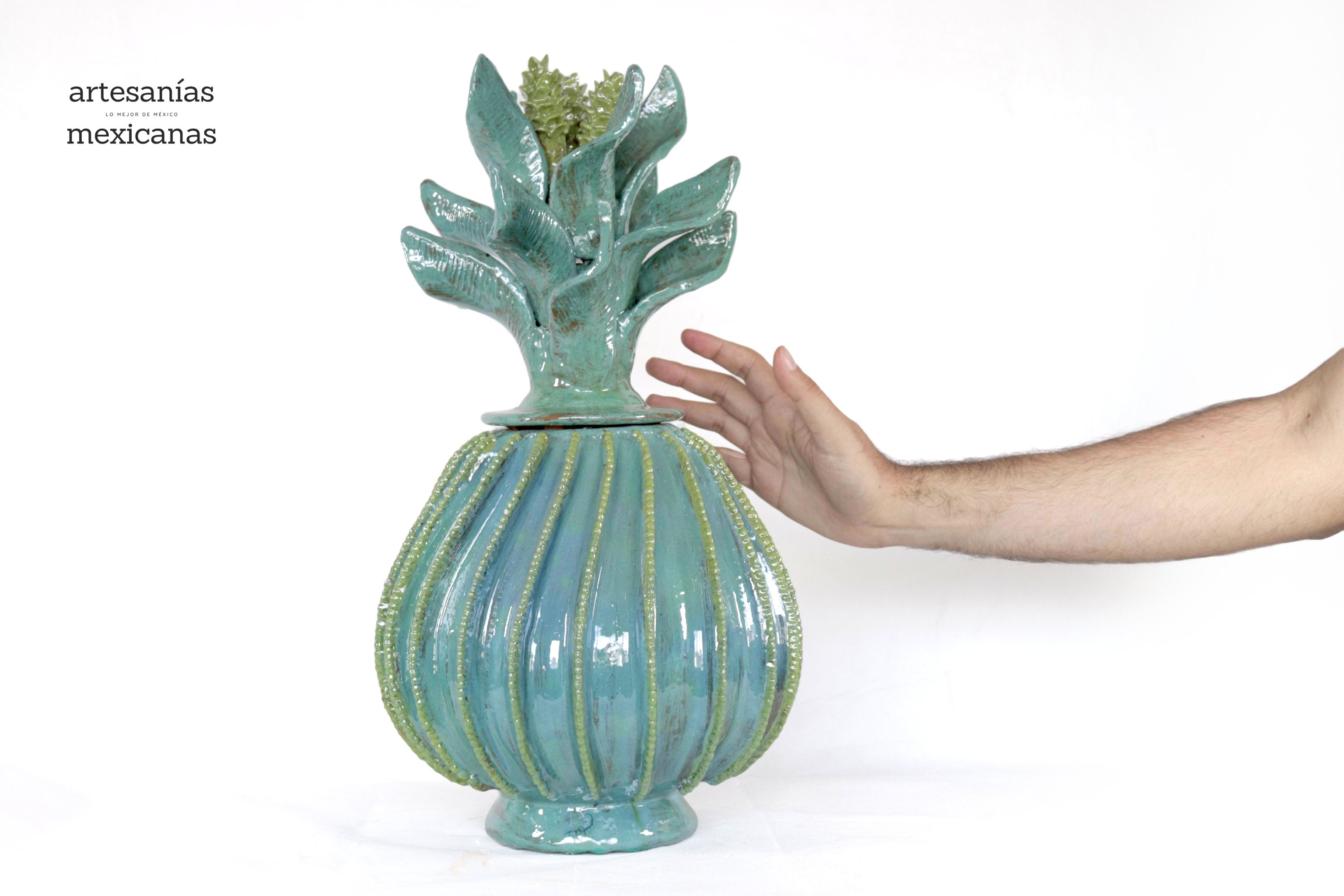 Barrel Cactus Pineapple turquoise with Olive - 18.8 in. - Made to Order Juan Gtz