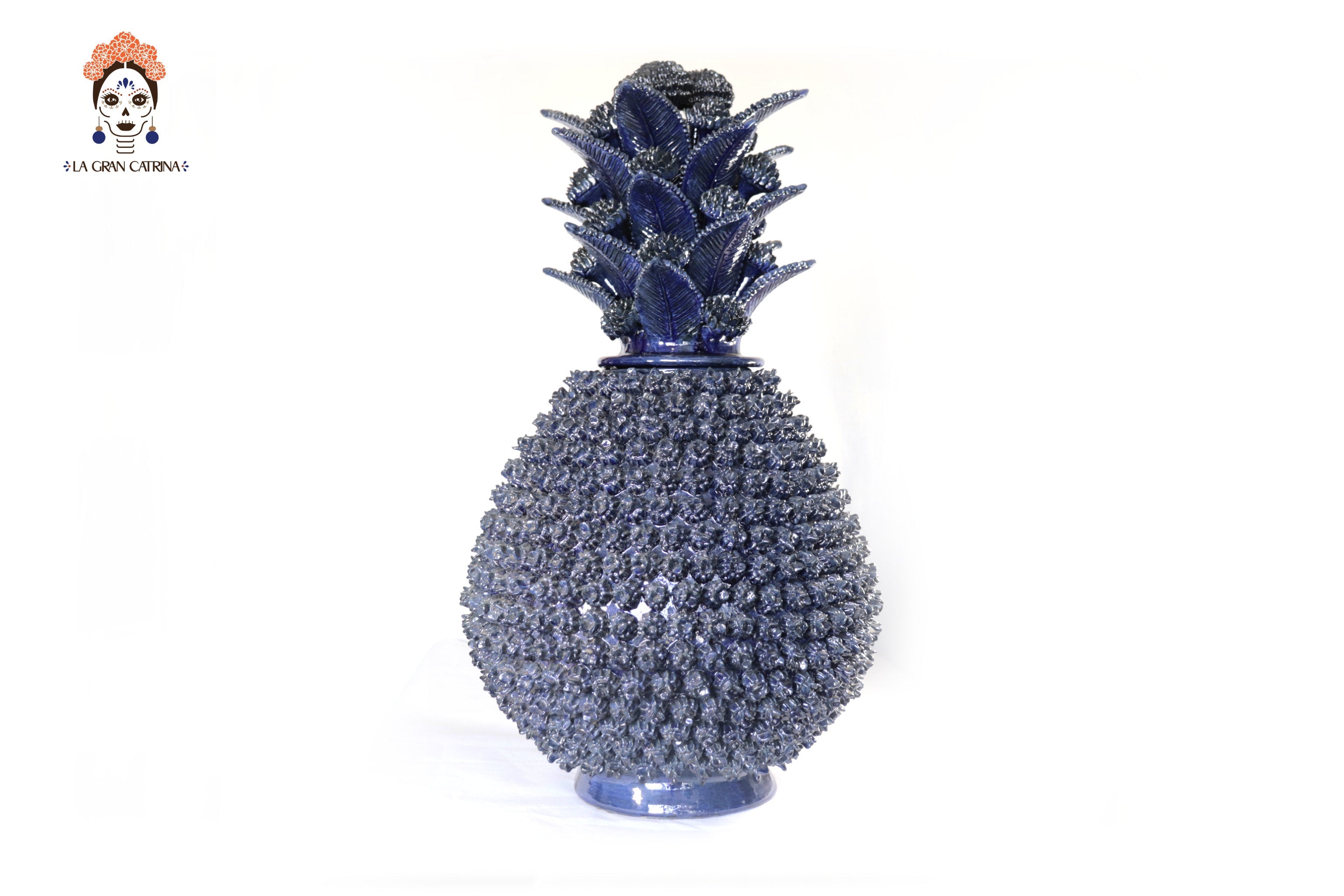 Michoacán Clay Pineapple - Blue Contest with Small Flowers - 27.1 in. Celia SJG