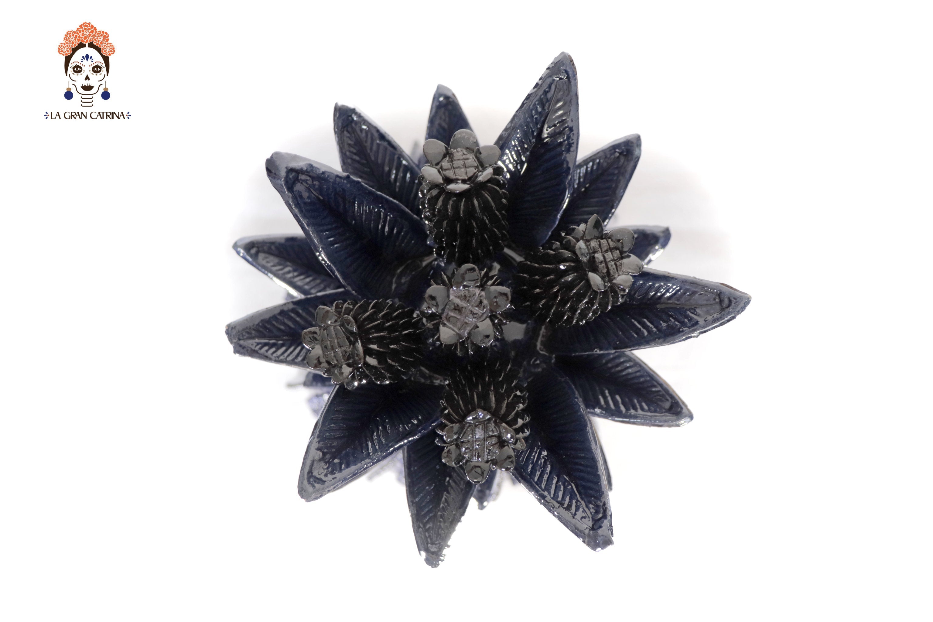 Michoacán Clay Pineapple - Blue Barrel Cactus with Flowers - 27.5 in. Celia SJG