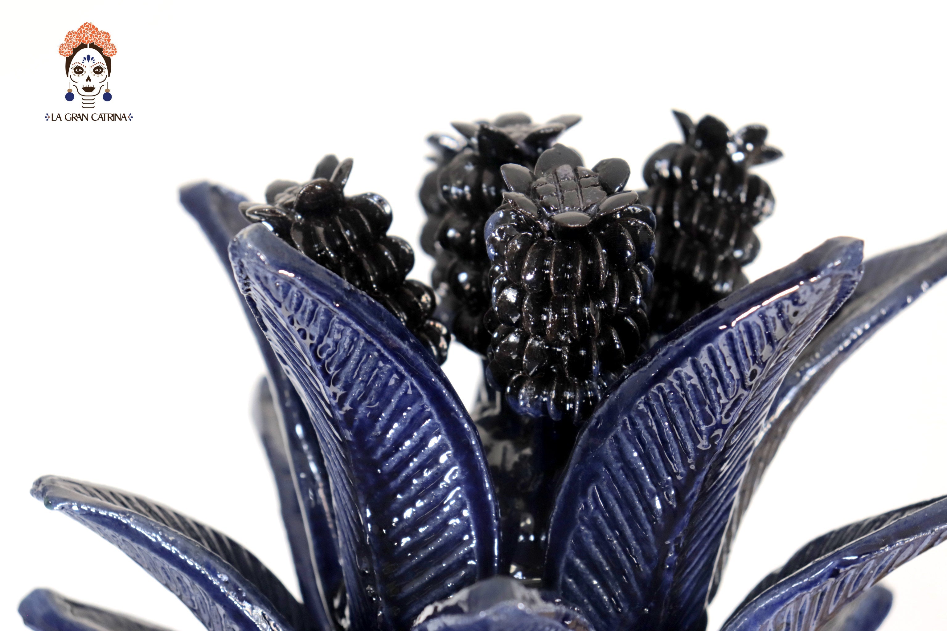 Michoacán Clay Pineapple - Blue Barrel Cactus with Flowers - 27.5 in. Celia SJG