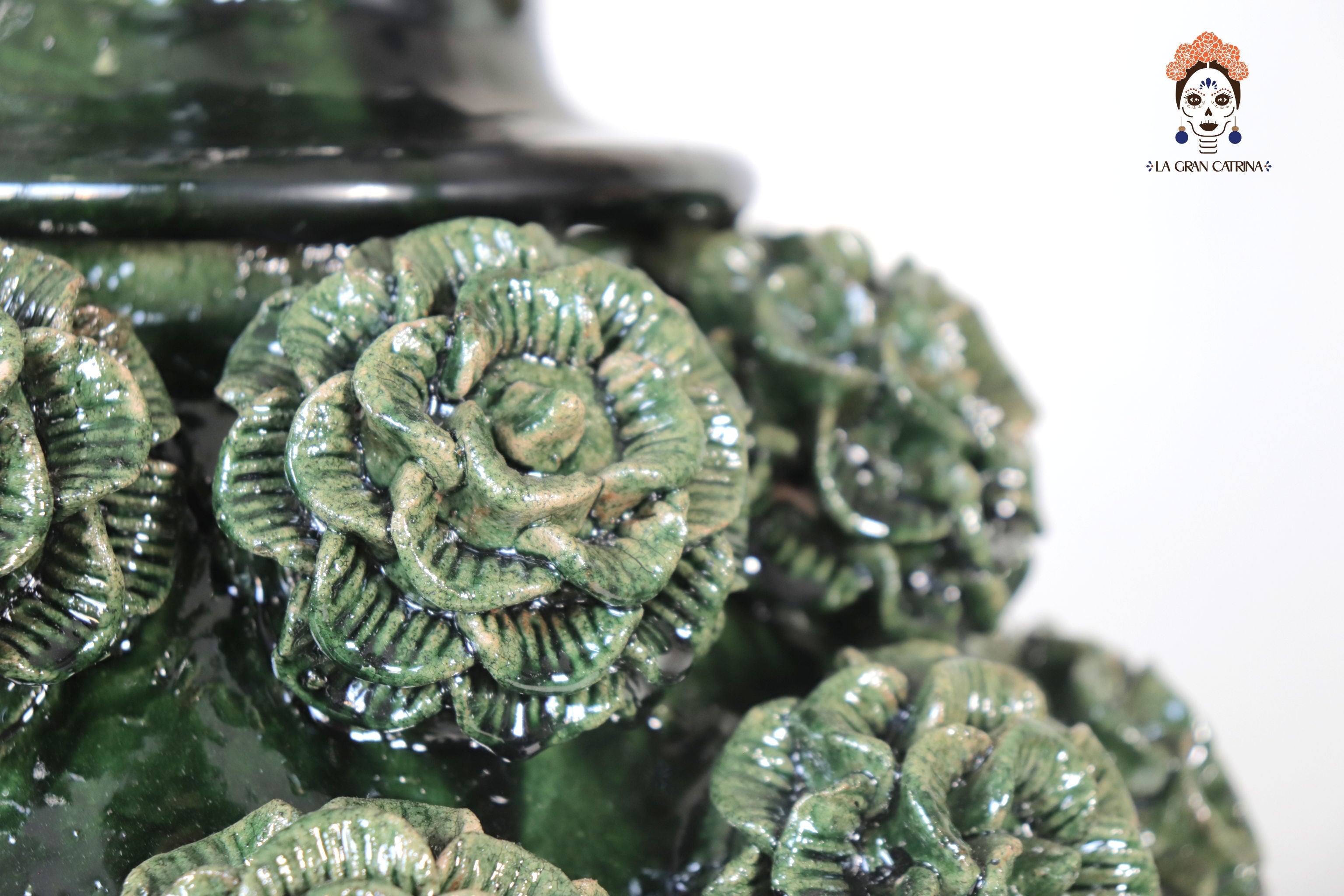 Michoacán Clay Pineapple - Green with Roses - 20.8 in. - Made to Order Celia SJG