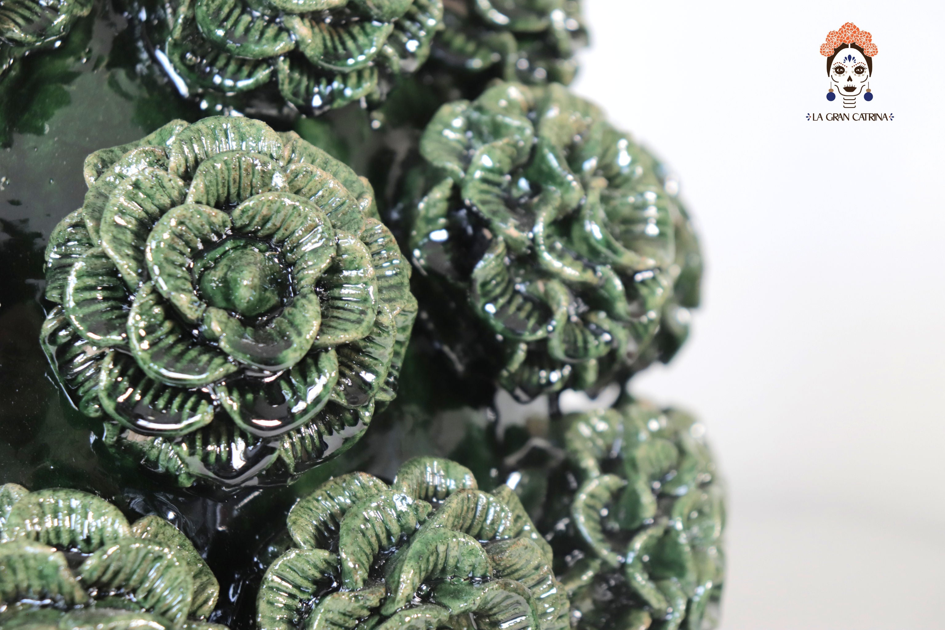 Michoacán Clay Pineapple - Green with Roses - 20.8 in. - Made to Order Celia SJG