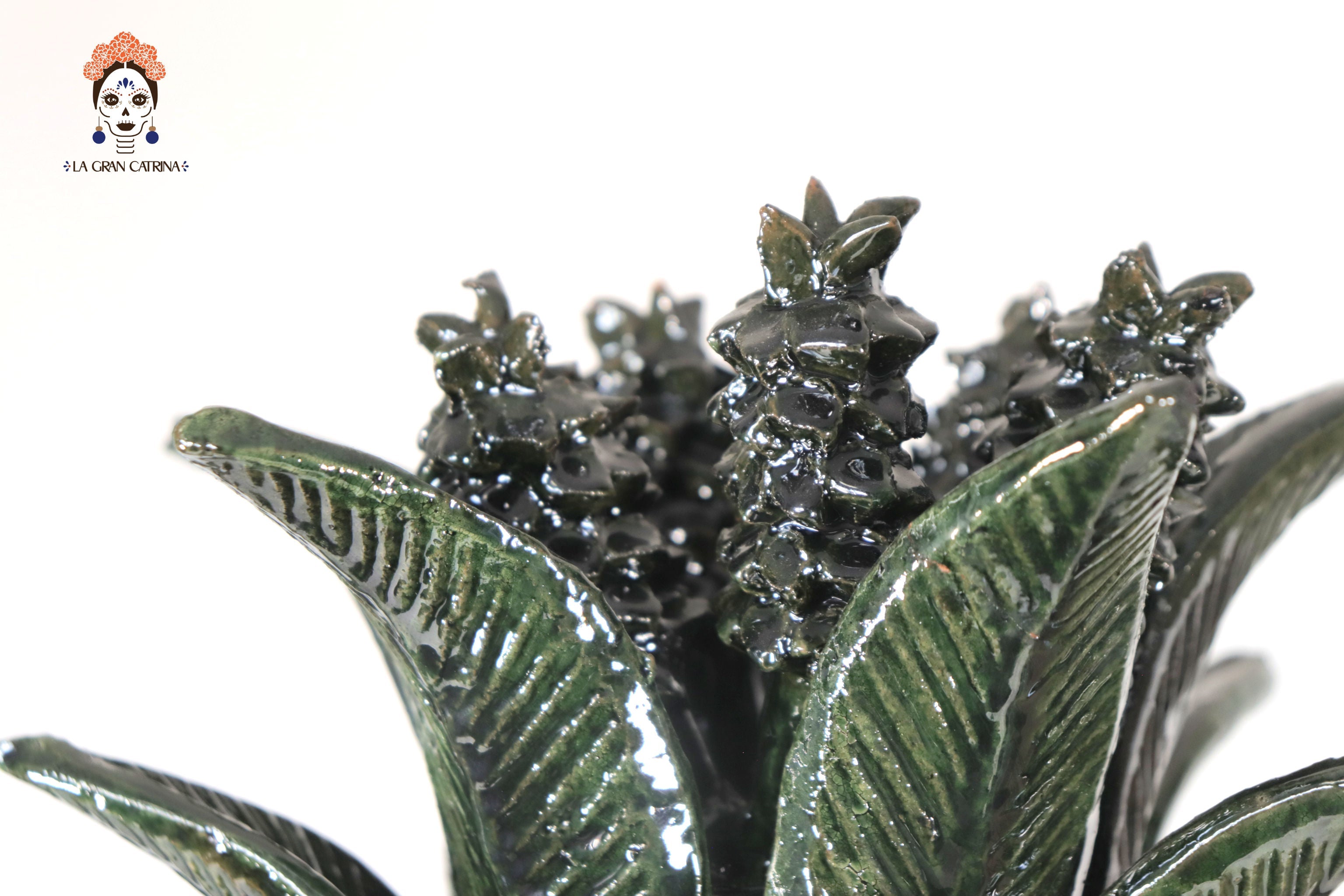 Michoacán Clay Pineapple - Green with Roses - 20.8 in. - Made to Order Celia SJG