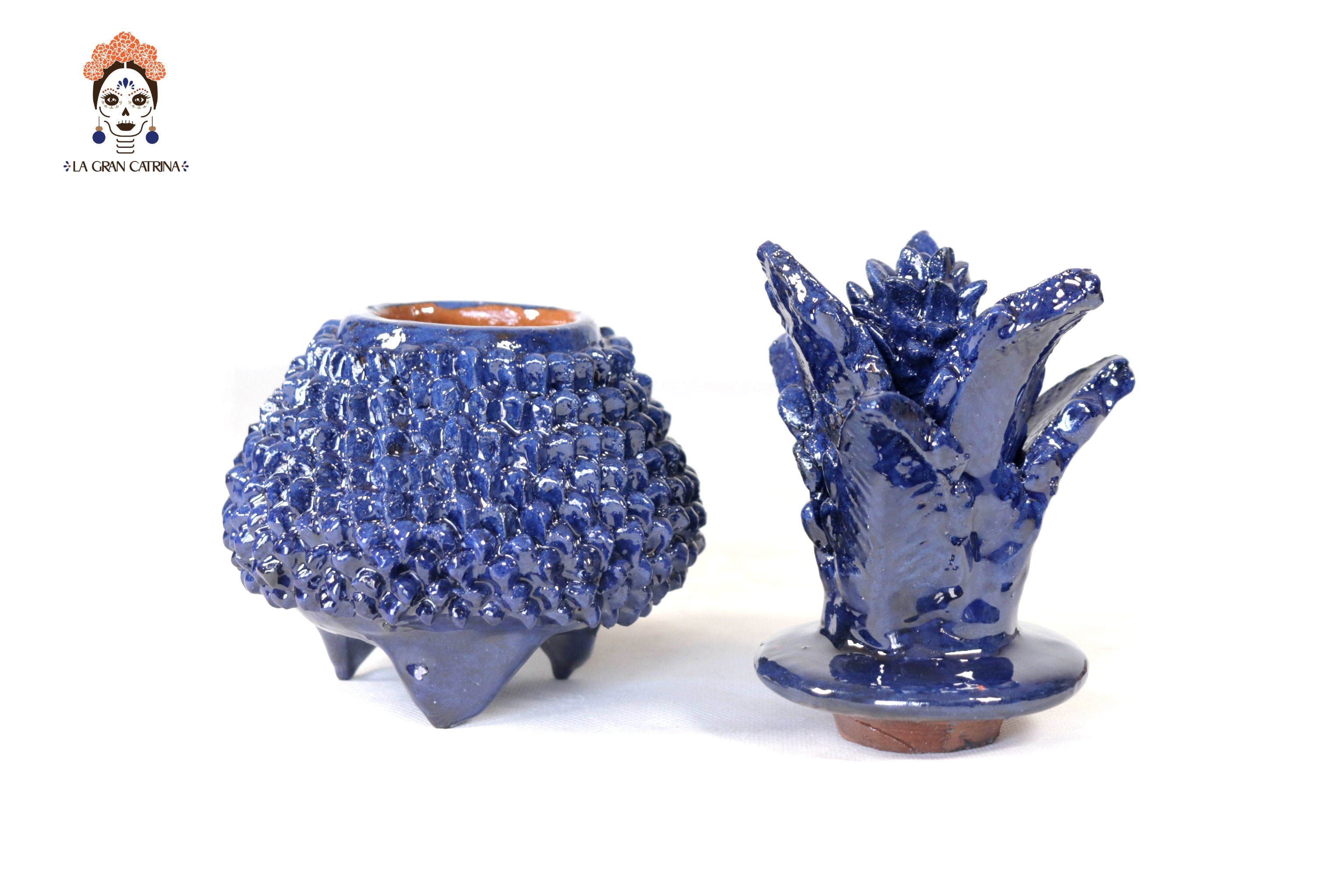 Michoacán Clay Pineapple - Spikes Blue - 7.7 in. Juan Gtz