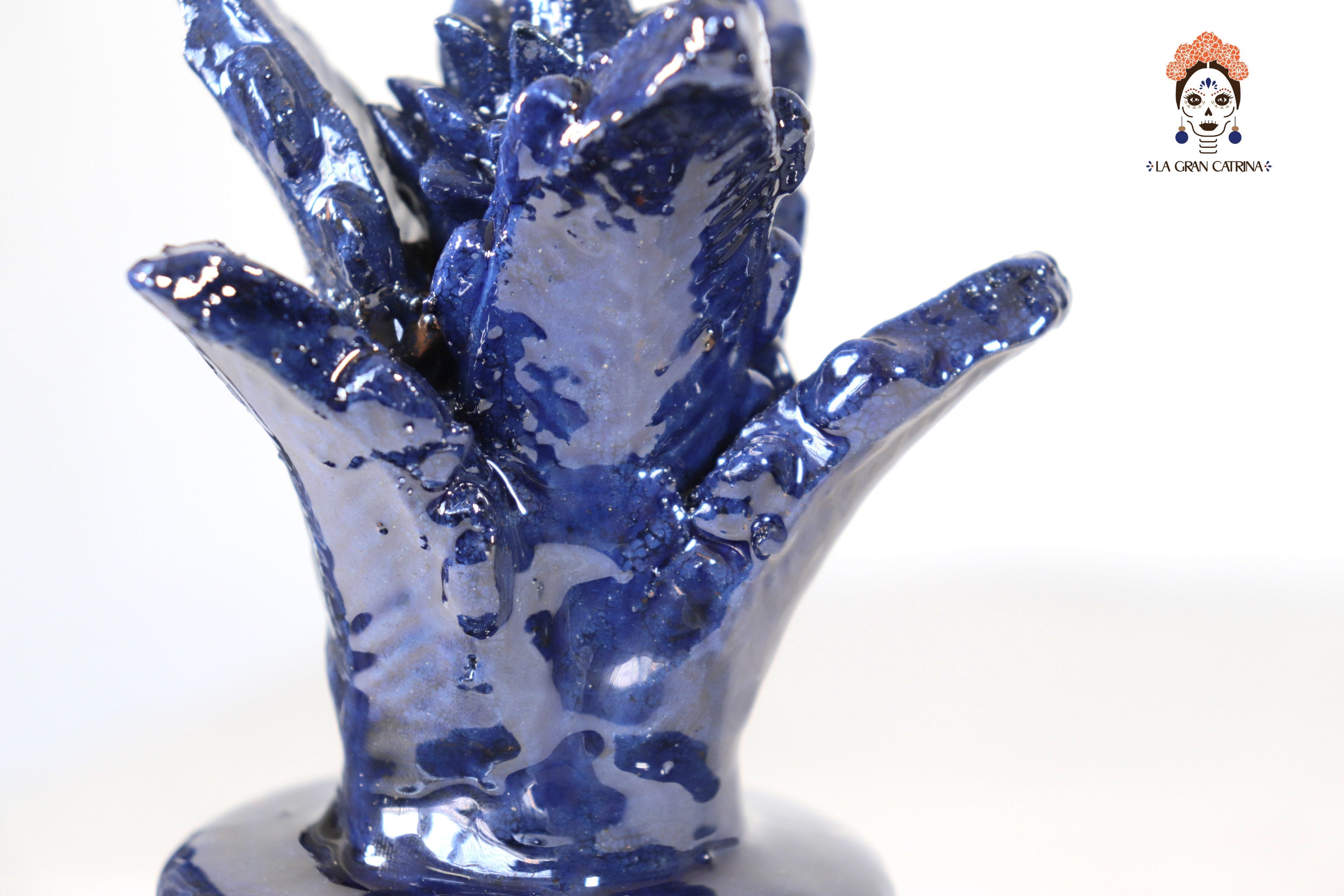 Michoacán Clay Pineapple - Spikes Blue - 7.7 in. Juan Gtz