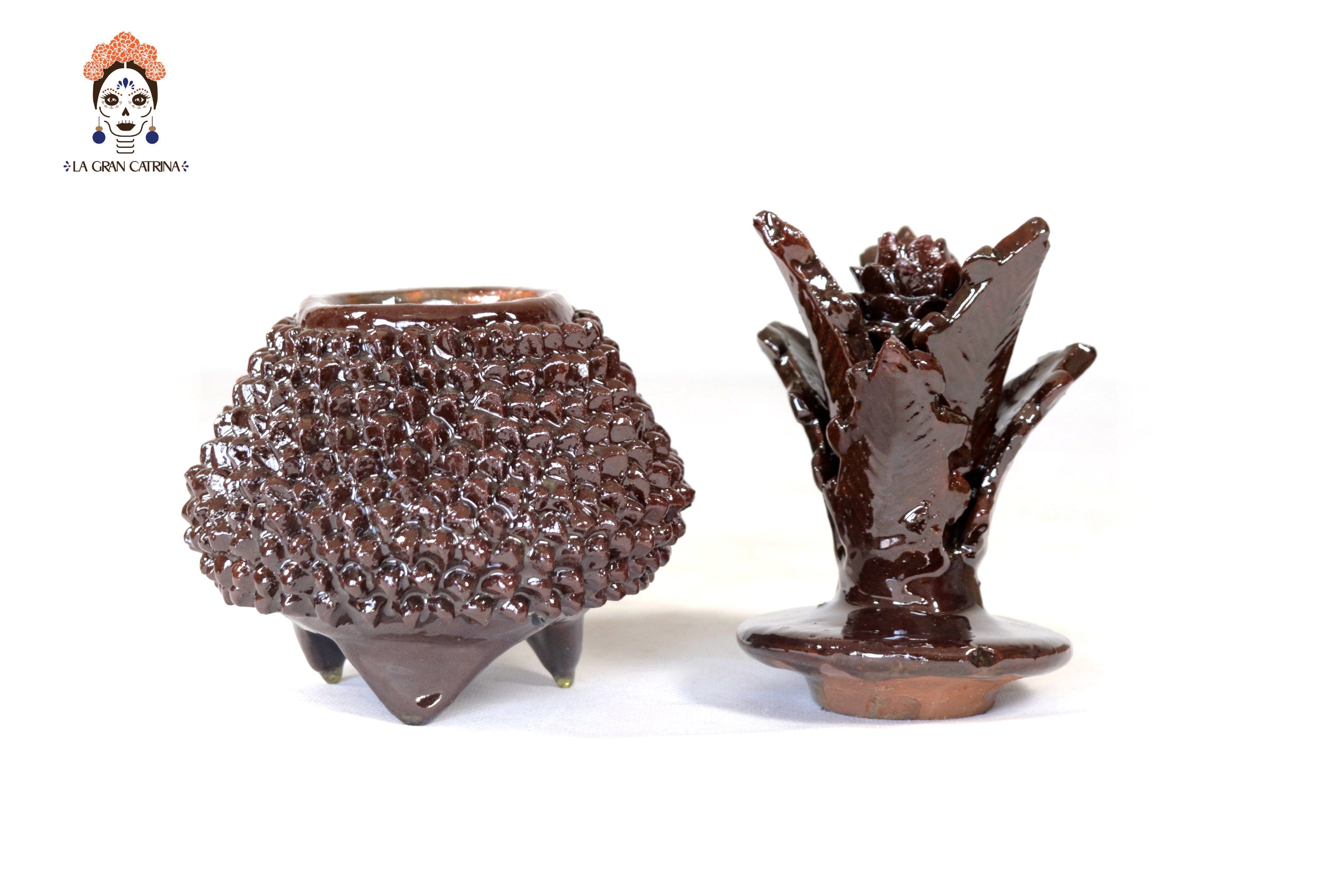 Brown Pineapple of dotted glazed clay - 7.7 in. Juan Gtz