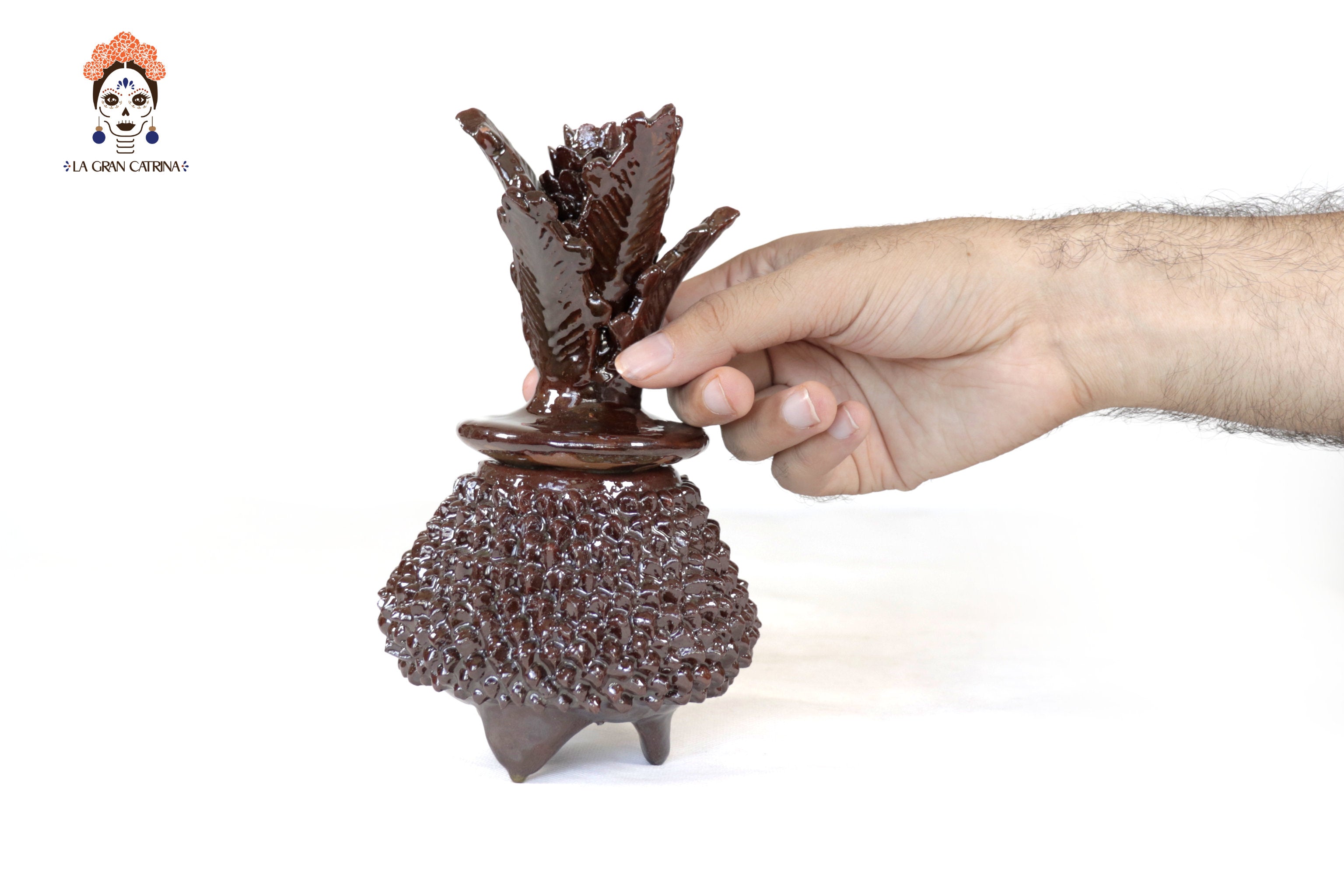 Brown Pineapple of dotted glazed clay - 7.7 in. Juan Gtz