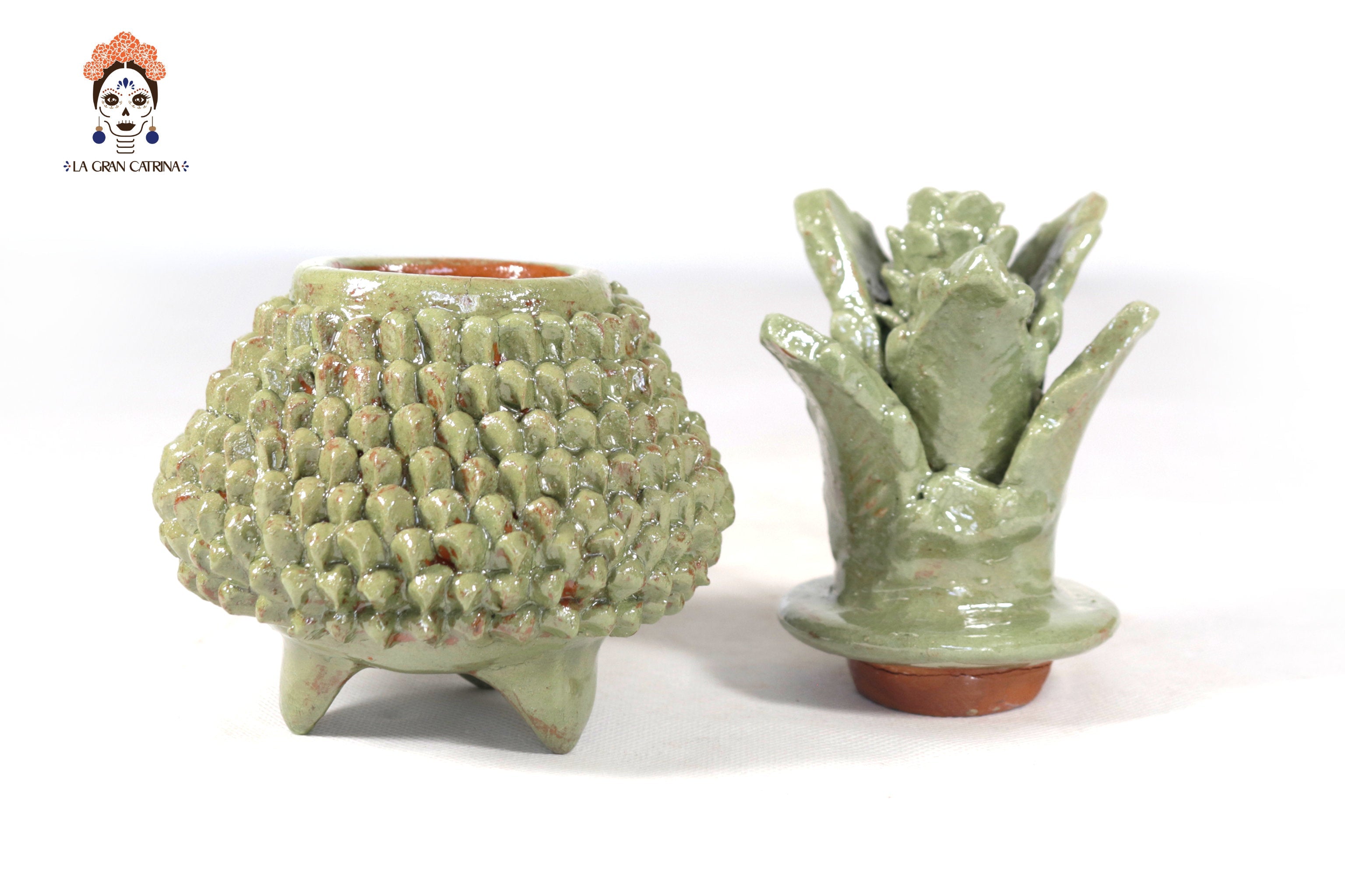 Glazed Clay Pineapple - Brick Pattern Green olive - 7.7 in. Juan Gtz