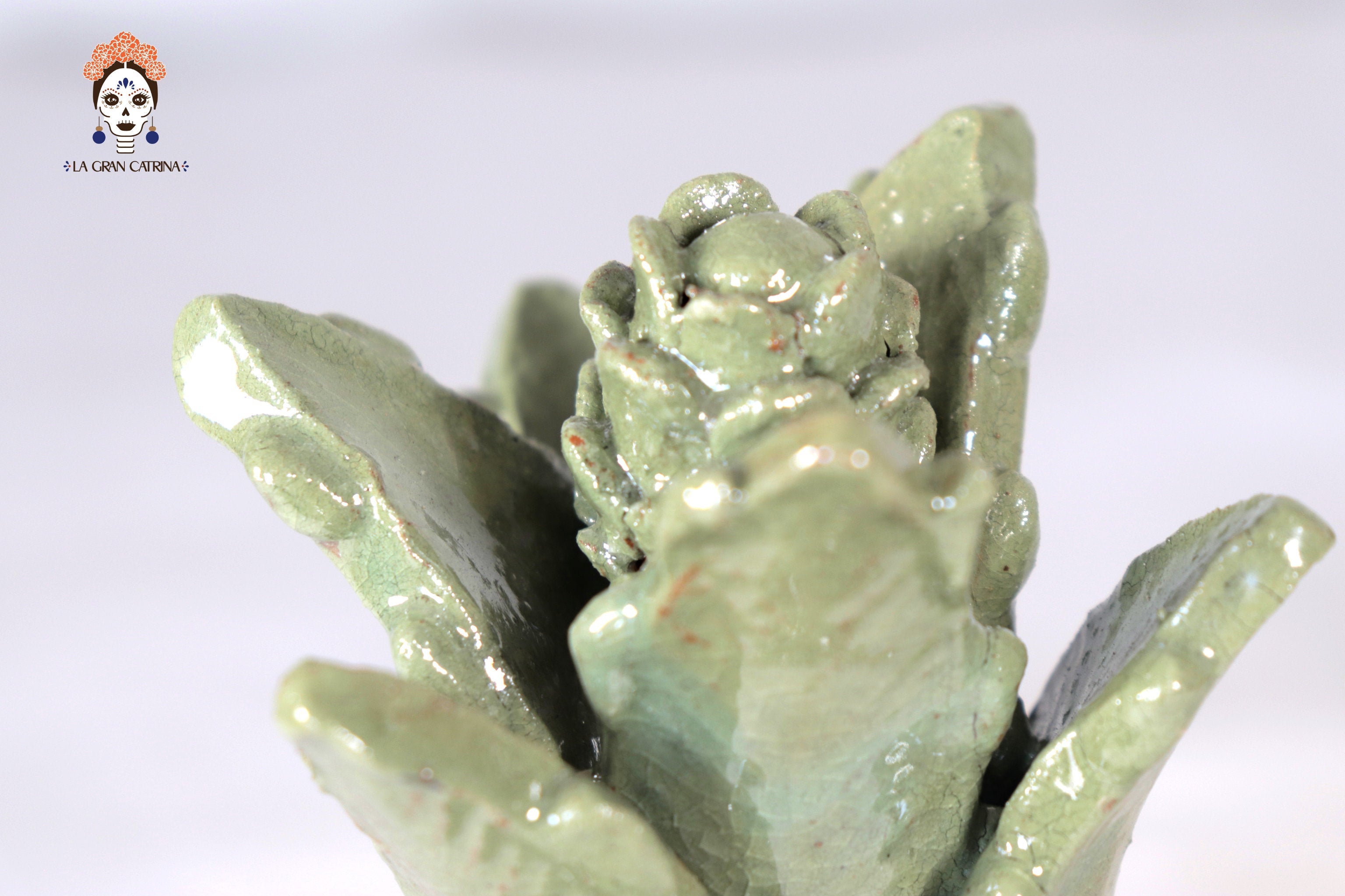 Glazed Clay Pineapple - Brick Pattern Green olive - 7.7 in. Juan Gtz
