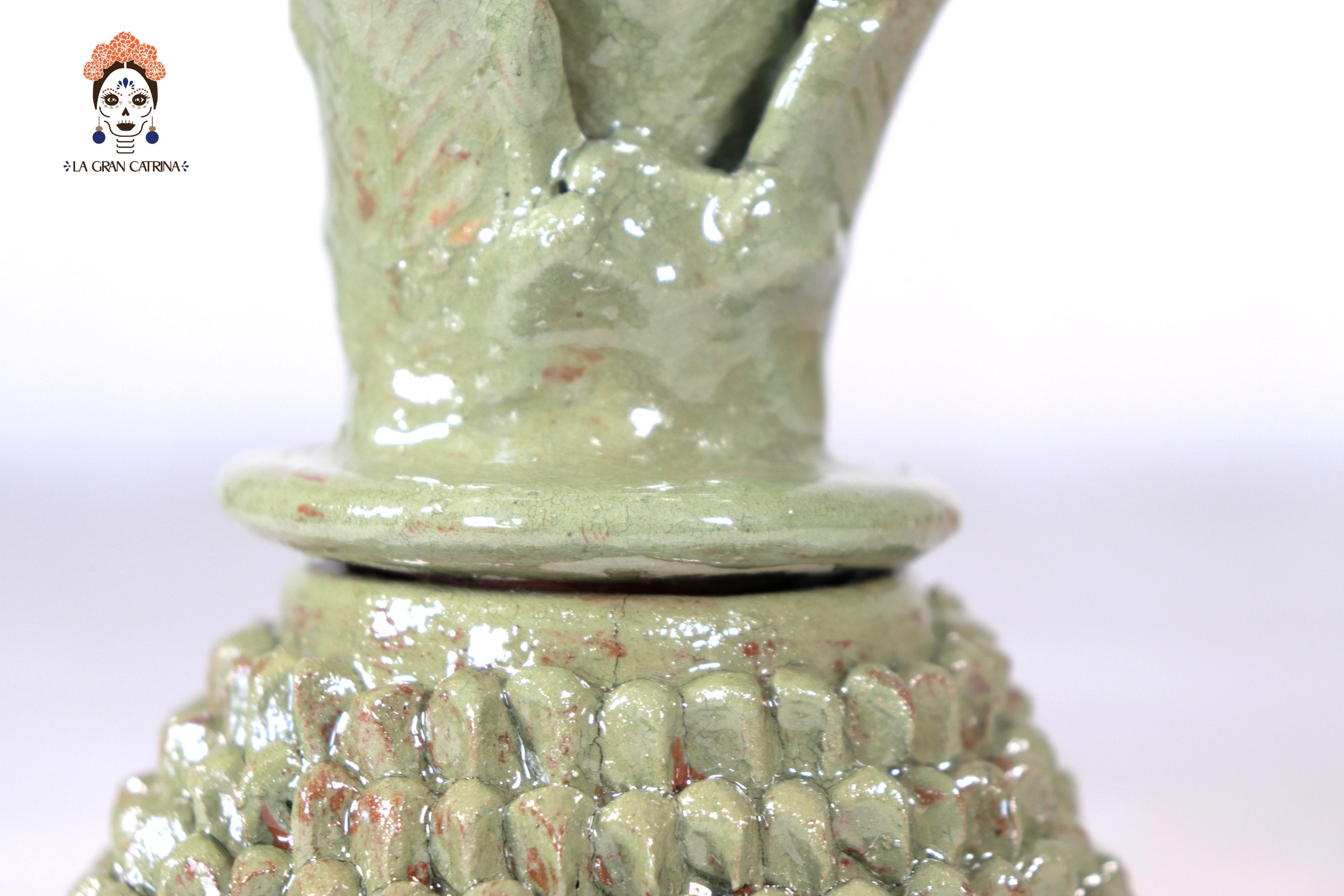 Glazed Clay Pineapple - Brick Pattern Green olive - 7.7 in. Juan Gtz