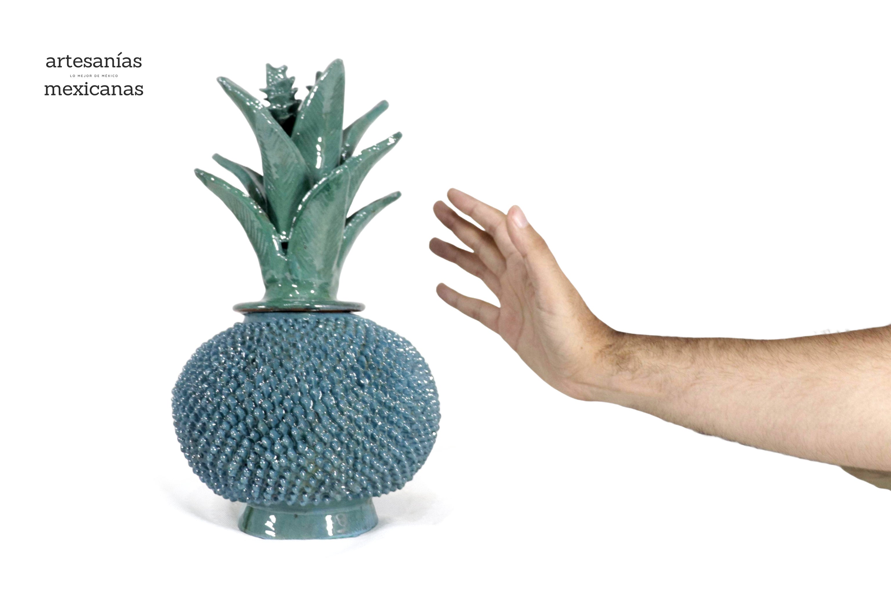 Michoacán Clay Pineapple - Turquoise with Spikes - 13 in. Juan Gtz