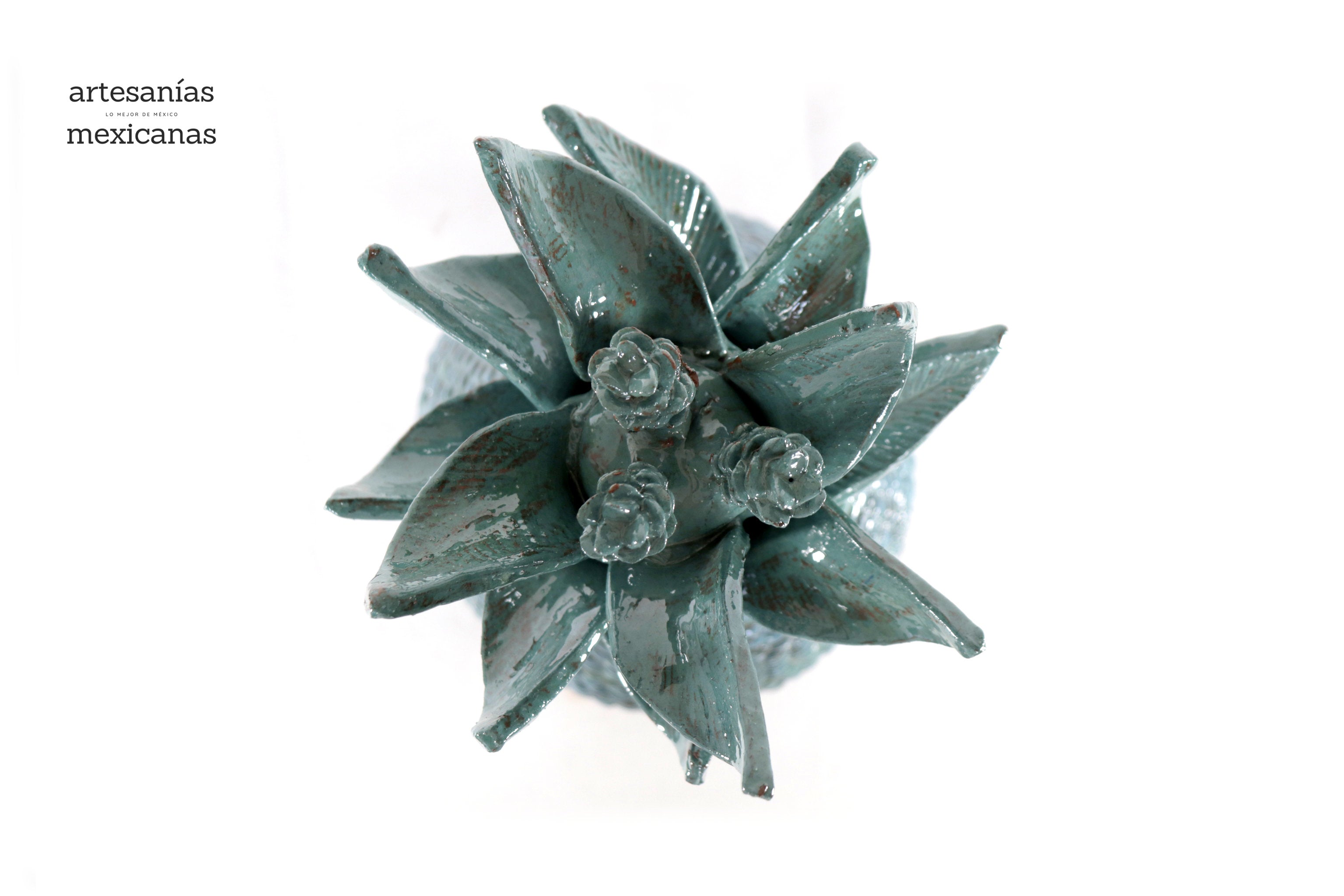 Turquoise Pineapple of tejido with Wavy Lid - 20 in. - Made to Order Juan Gtz