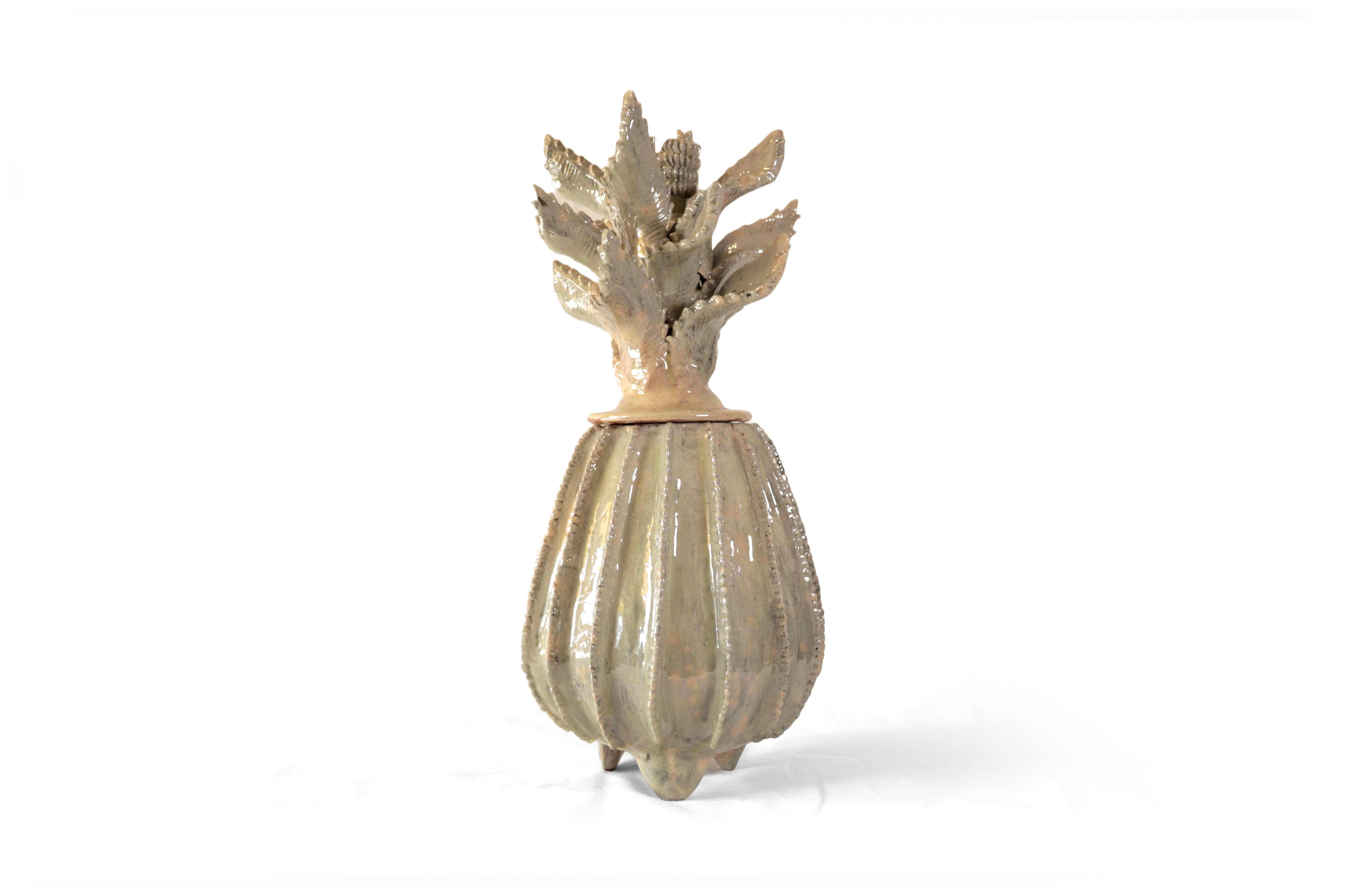 Michoacán Clay Pineapple - Beige Barrel Cactus with Special Lid - 21 in. Juan Gtz