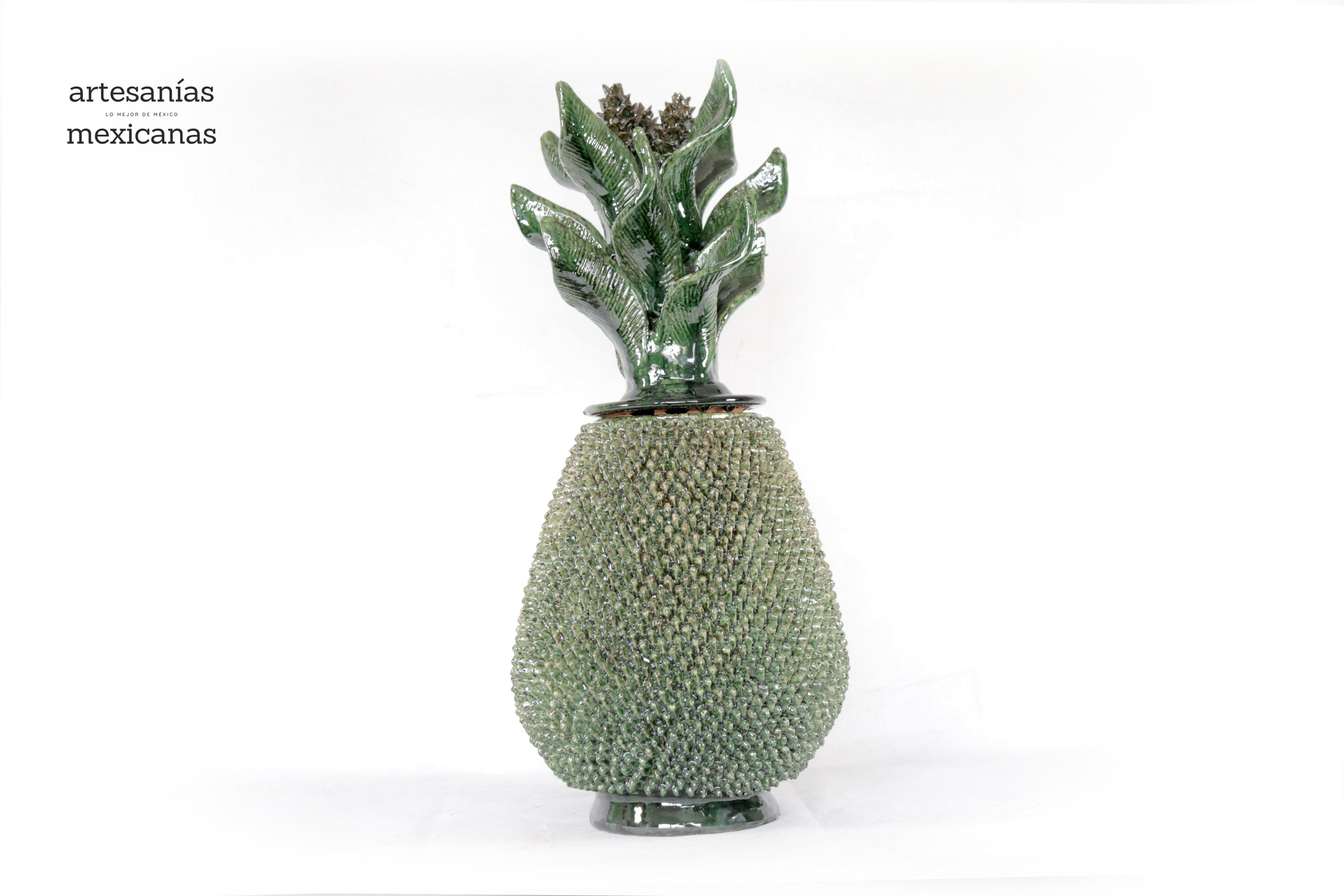 Pineapple with Spikes Green Wavy Lid - 20 in. - Made to Order Juan Gtz