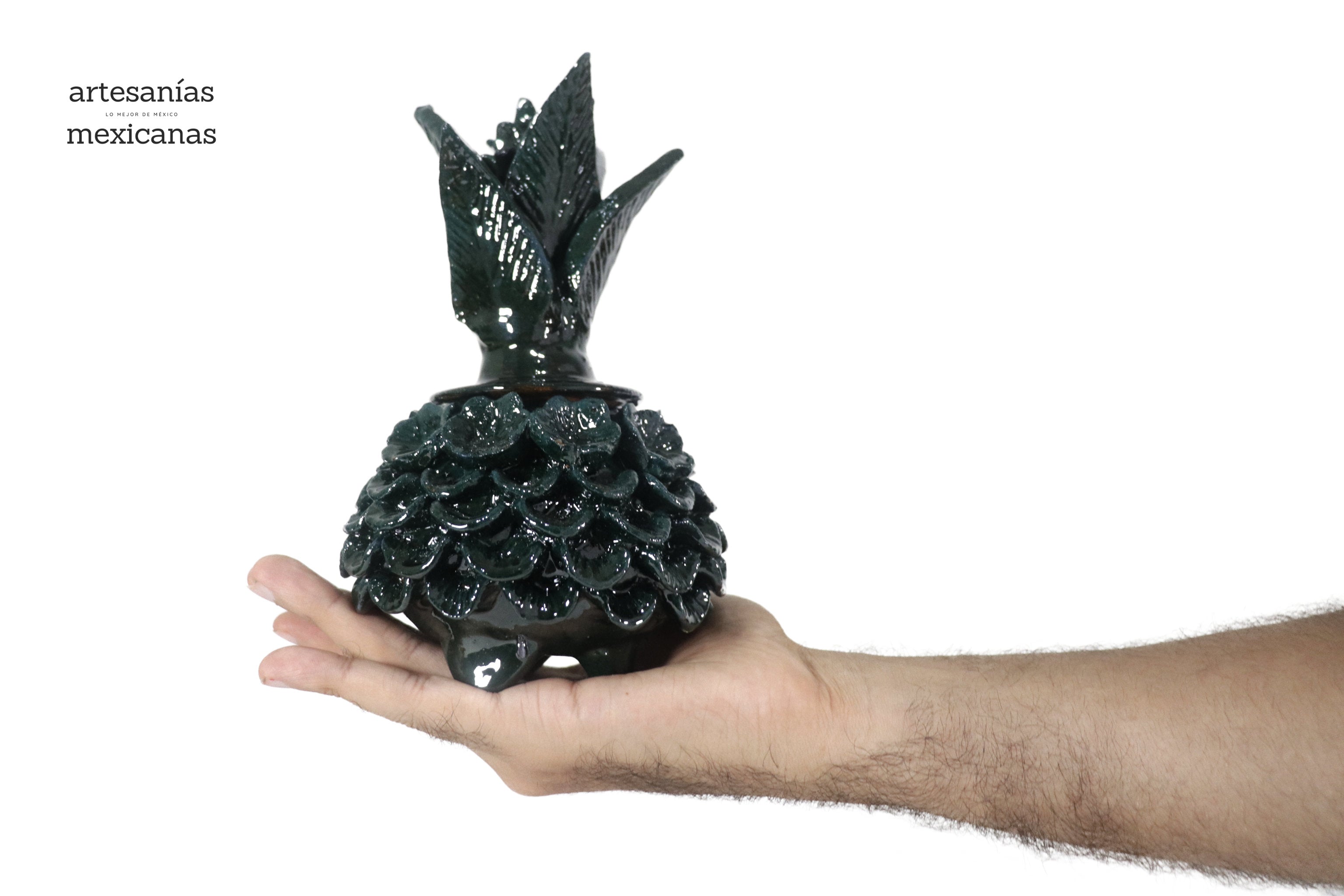 Michoacán Clay Pineapple - Green small petals and flowers - 7.7 in. - Made to Order +10 Pcs. Juan Gtz