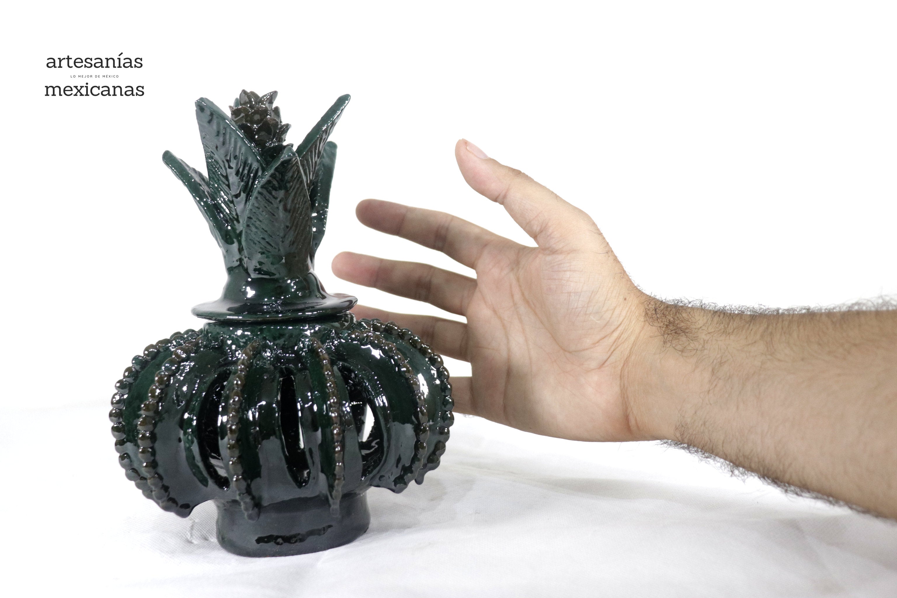 Michoacán Clay Pineapple - Green small barrel cactus openwork - 7.7 in. - Made to Order Juan Gtz