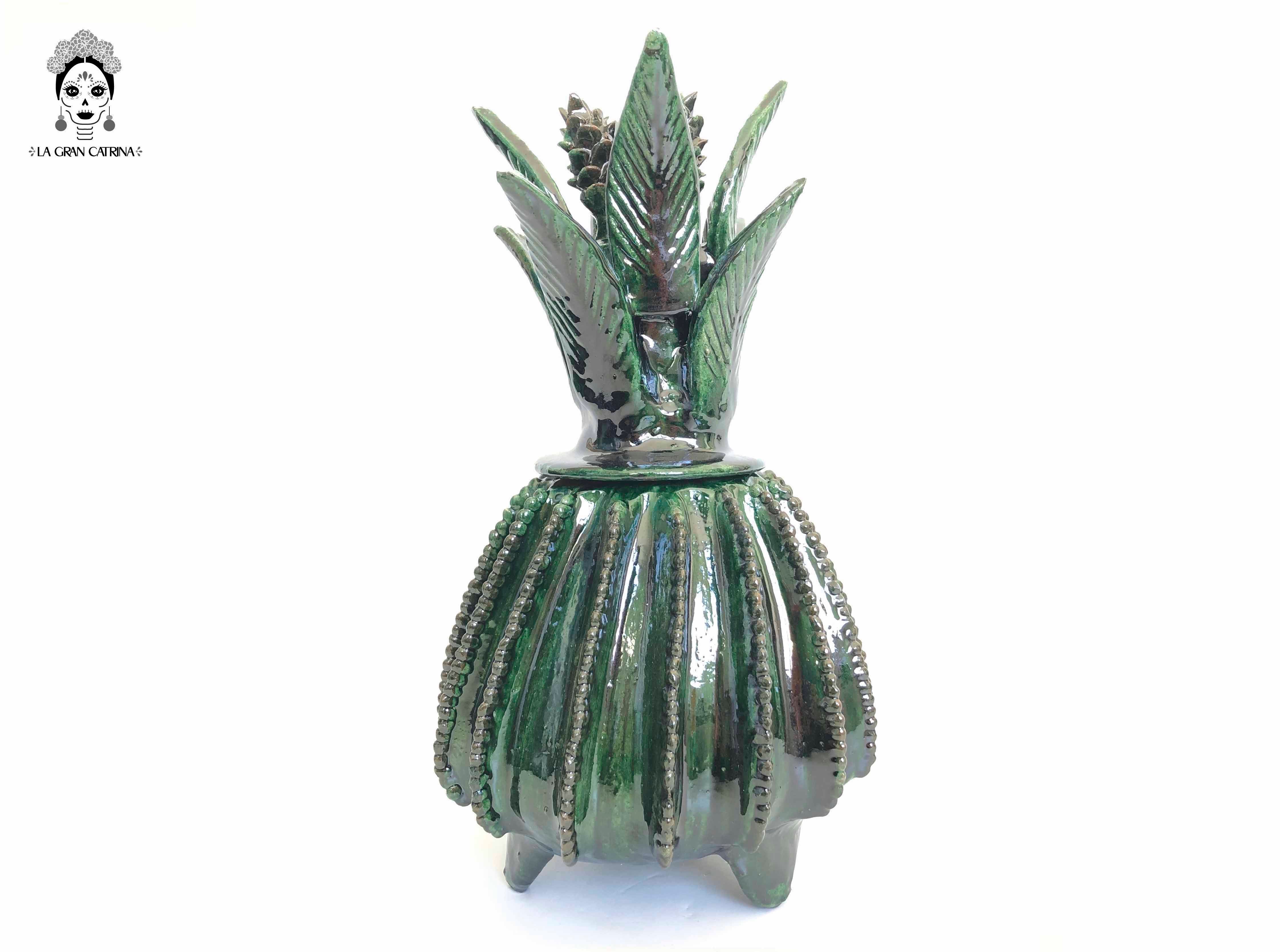 Michoacán Clay Pineapple - Green Barrel Cactus - 13 in. - Made to Order Juan Gtz