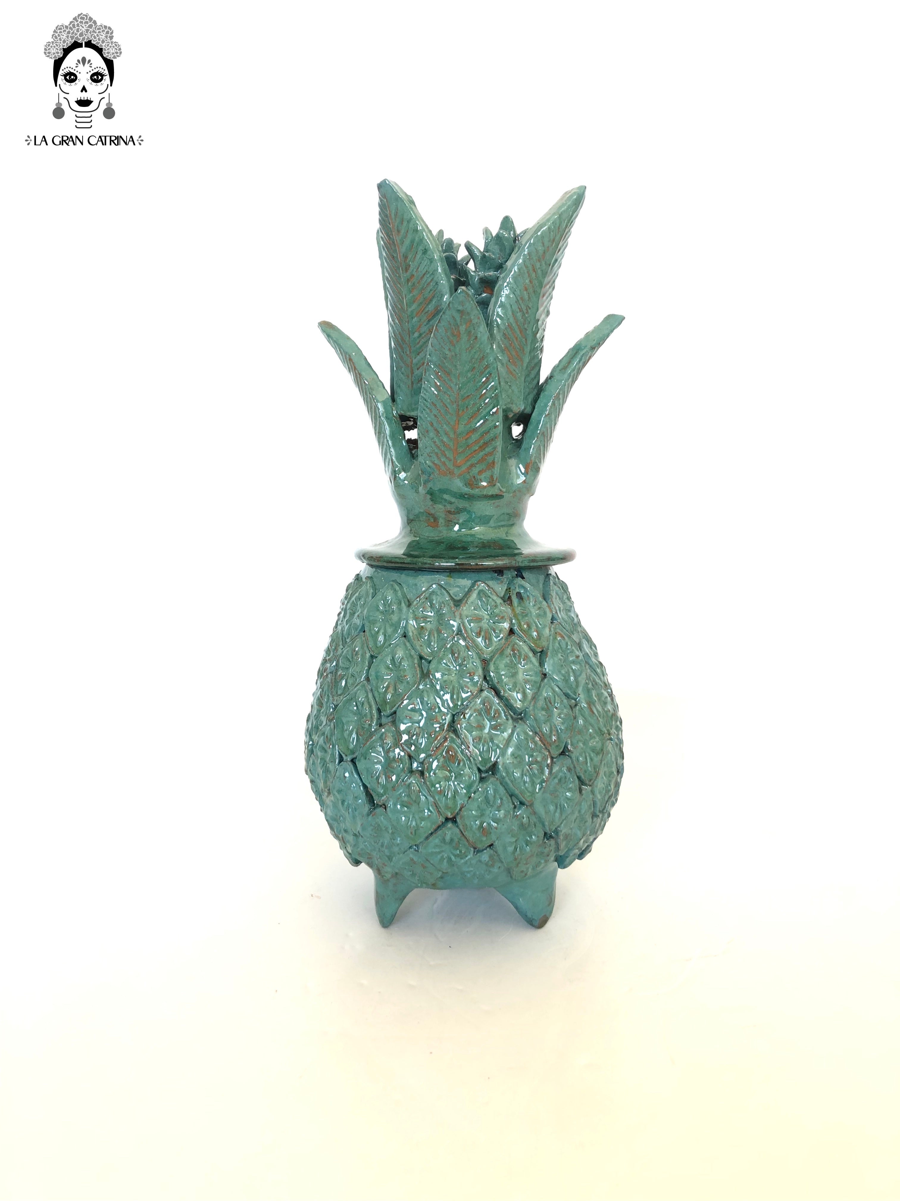 Michoacán Clay Pineapple - Rombos turquoises - 11 in. - Made to Order Juan Gtz