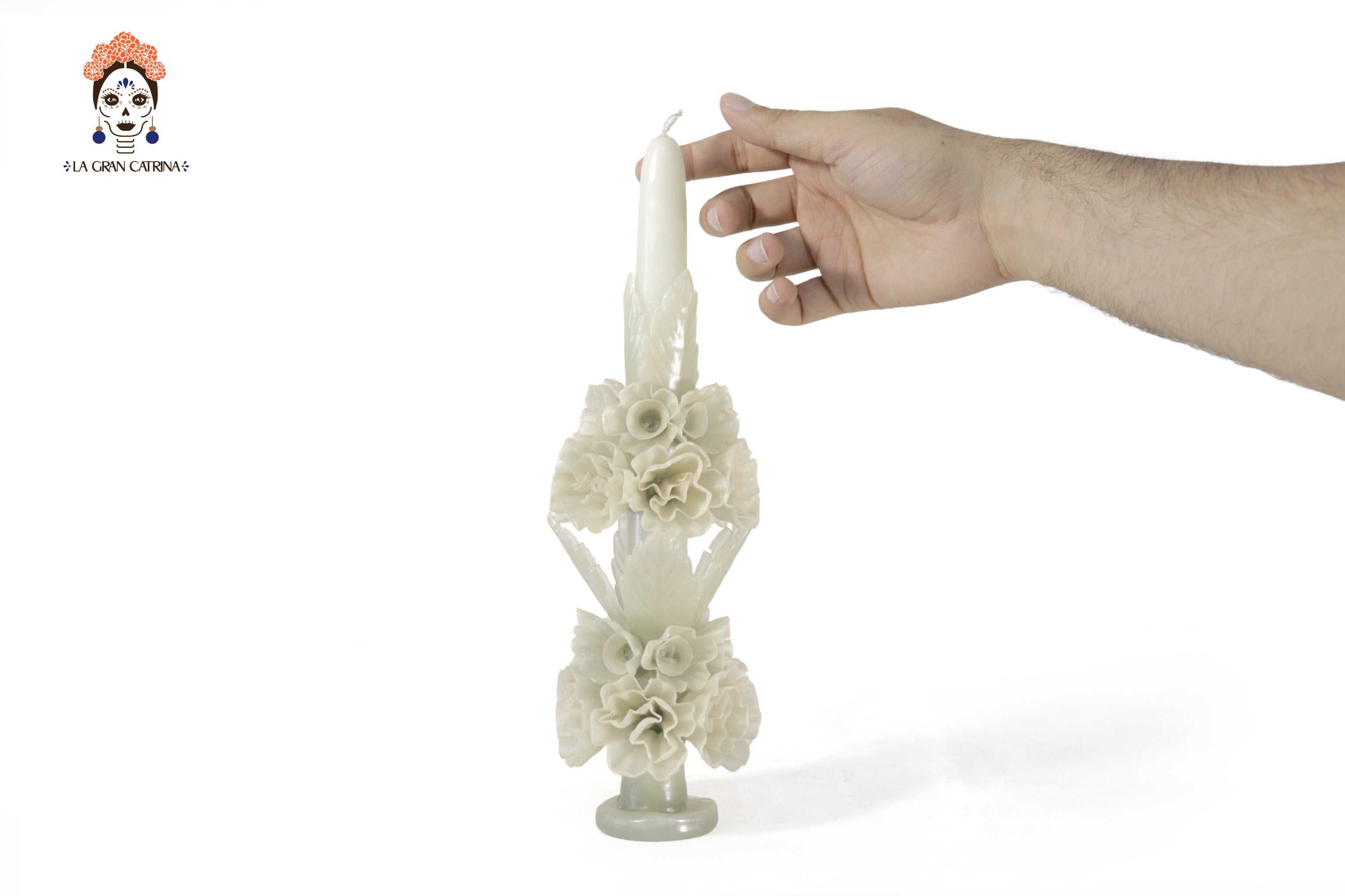Sculpted Candle - Decorative Flowers White - 11 in. Viviana