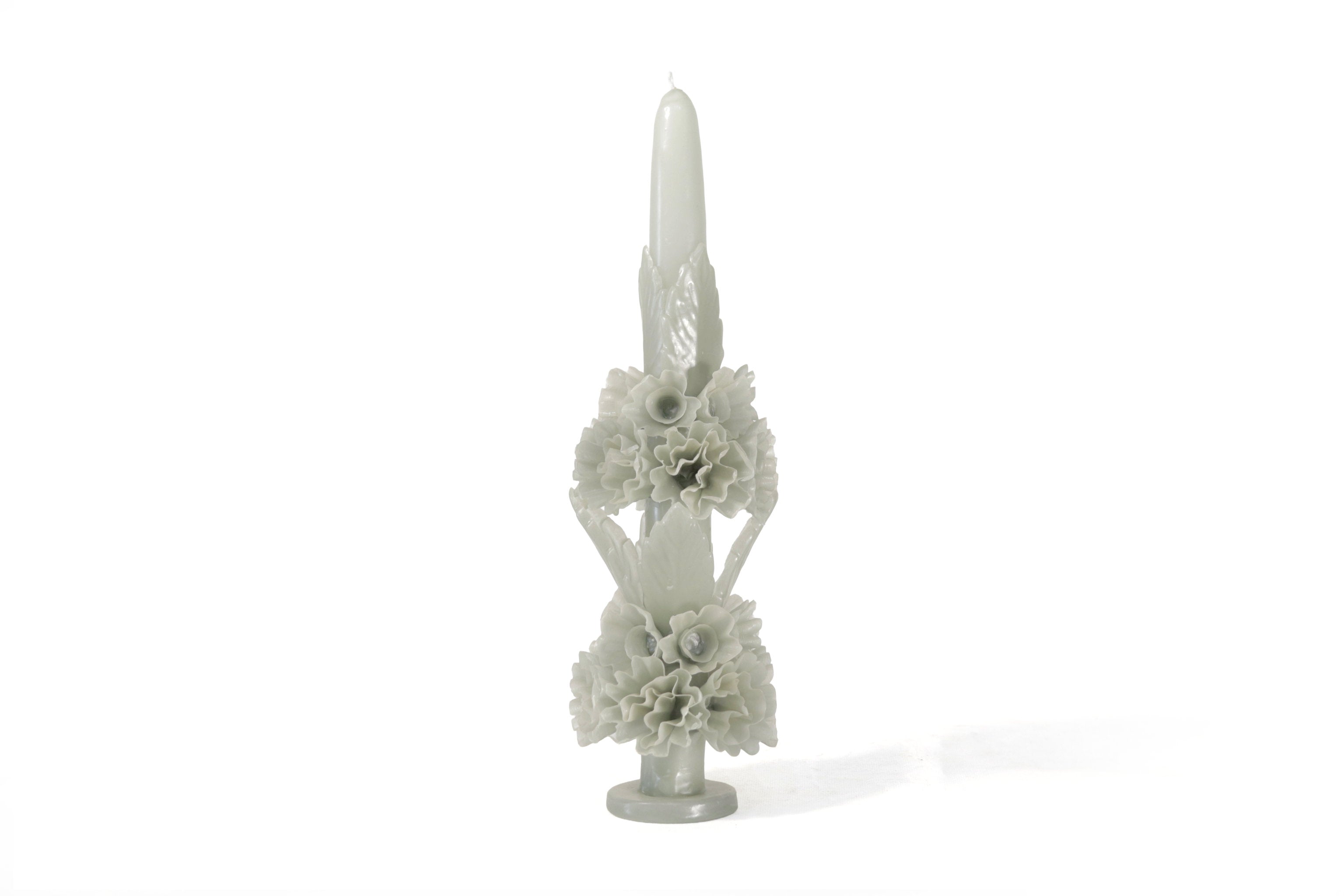 Sculpted Candle - Decorative Flowers White Olive - 11 in. Viviana