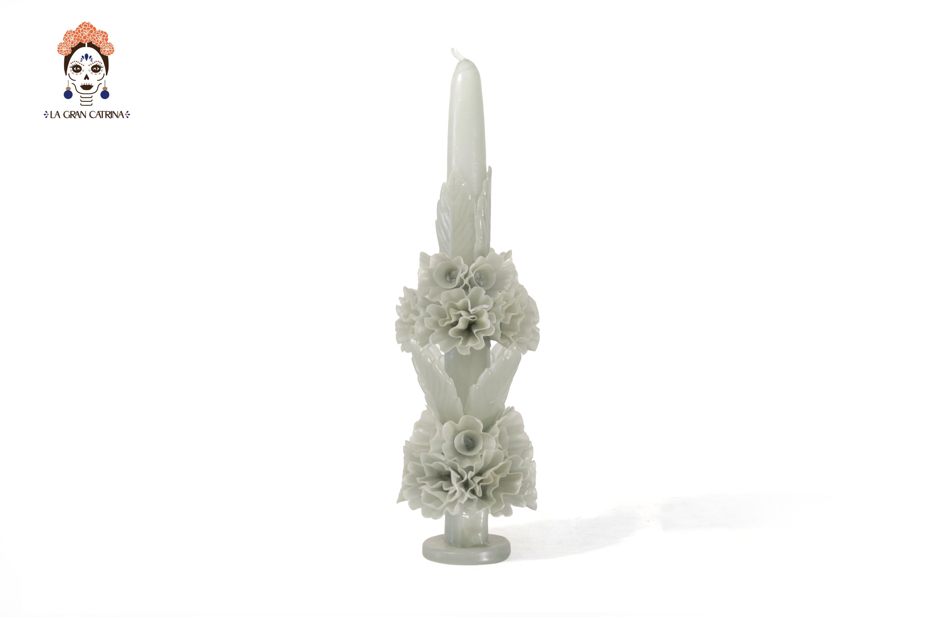 Sculpted Candle - Decorative Flowers White Olive - 11 in. Viviana