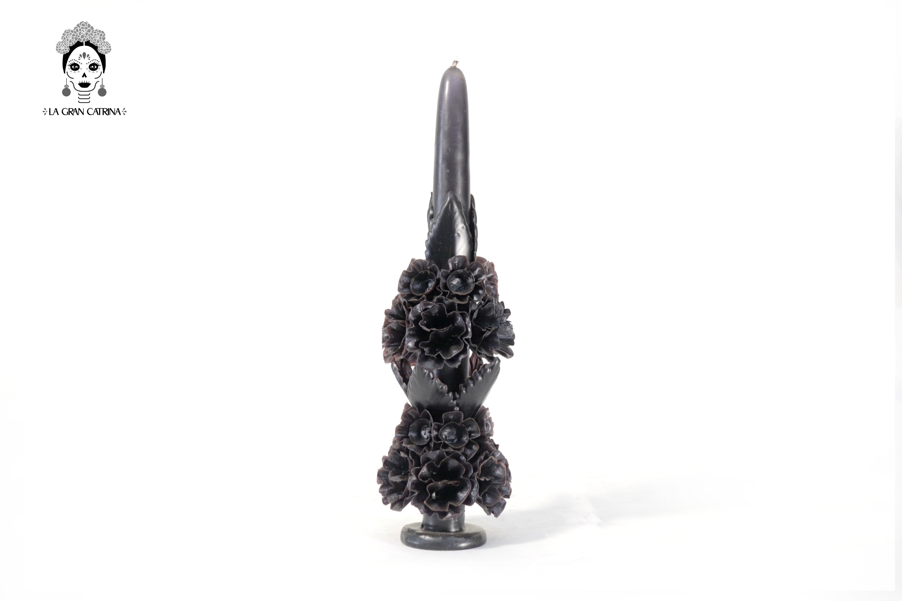 Sculpted Candle - Decorative Flowers Black - 11 in. Viviana