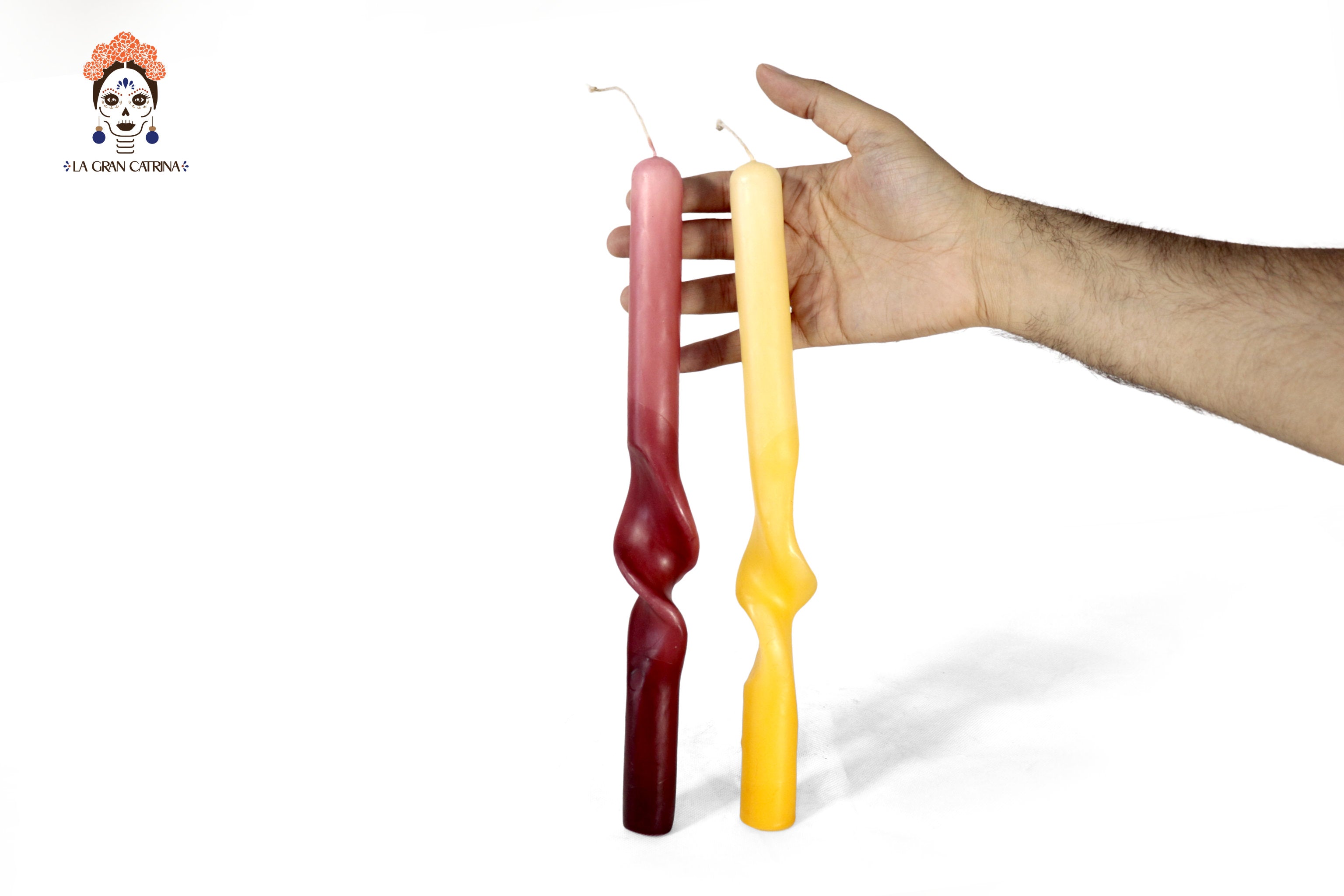 Twisted Candles Yellow and Burgundy - 11.8 in. Viviana
