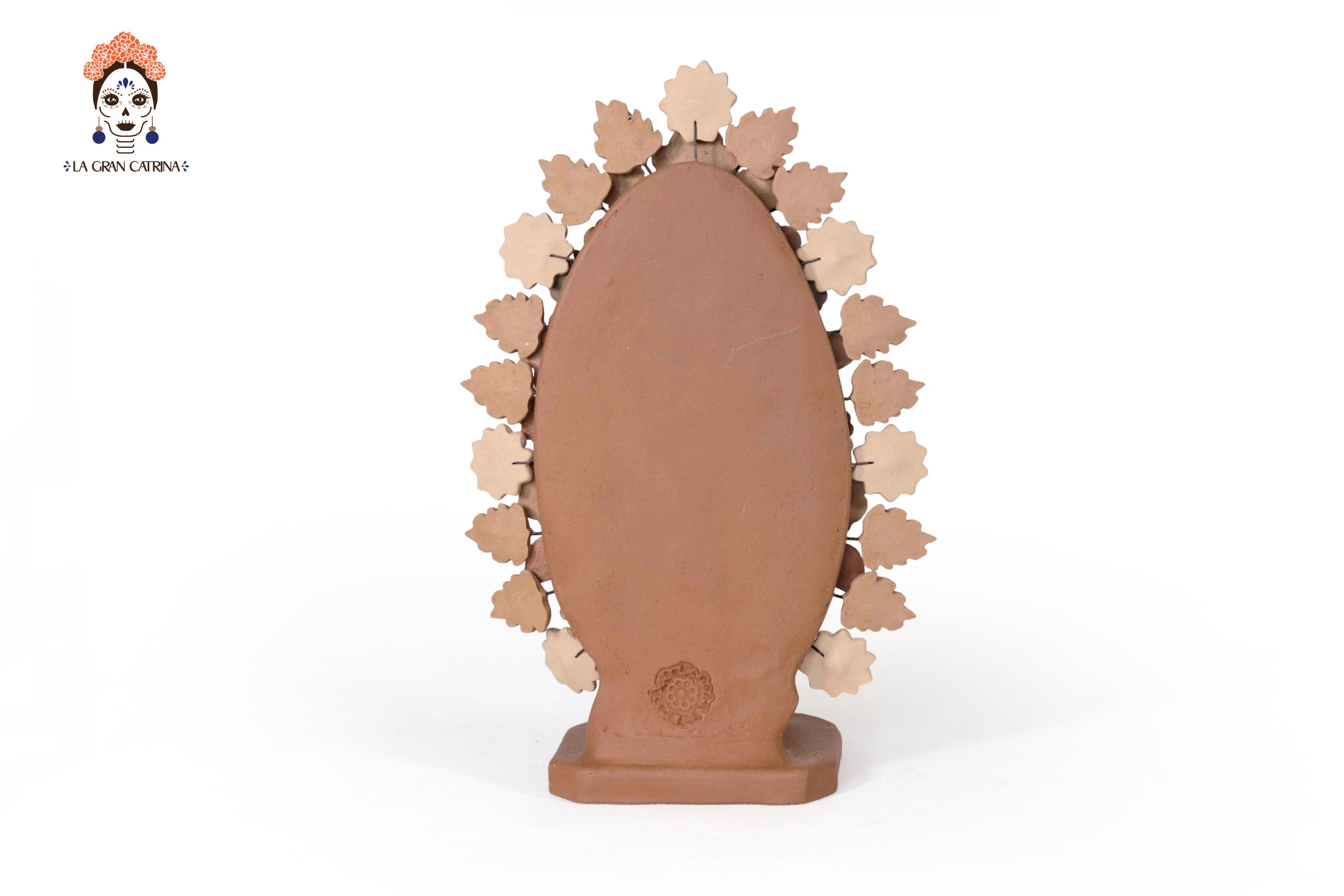 Virgin of Guadalupe - Natural Clay with Butterflies and flowers tono brown - 8.8 in. Cecilio