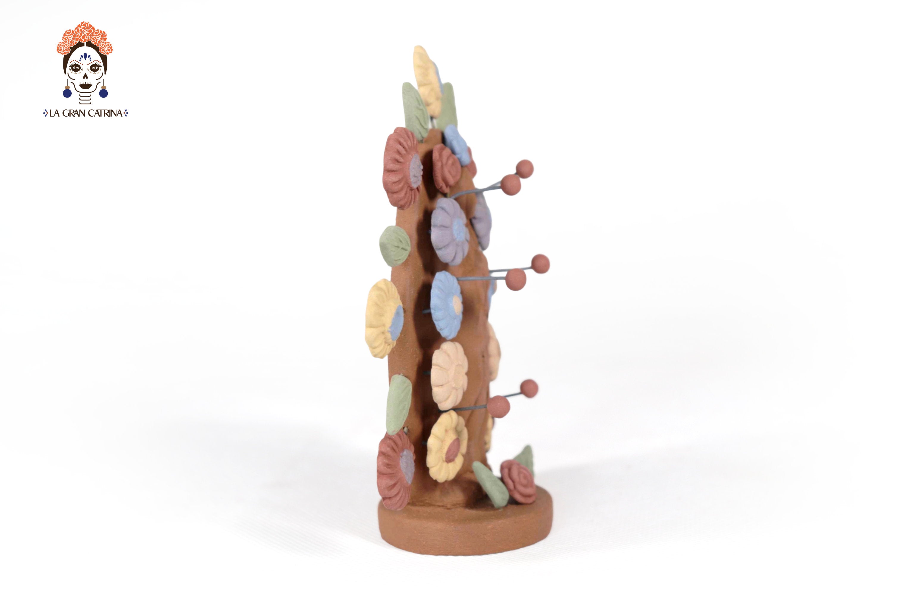 Virgin of Guadalupe - Natural Clay with Butterflies and flowers - 4.2 in. Cecilio