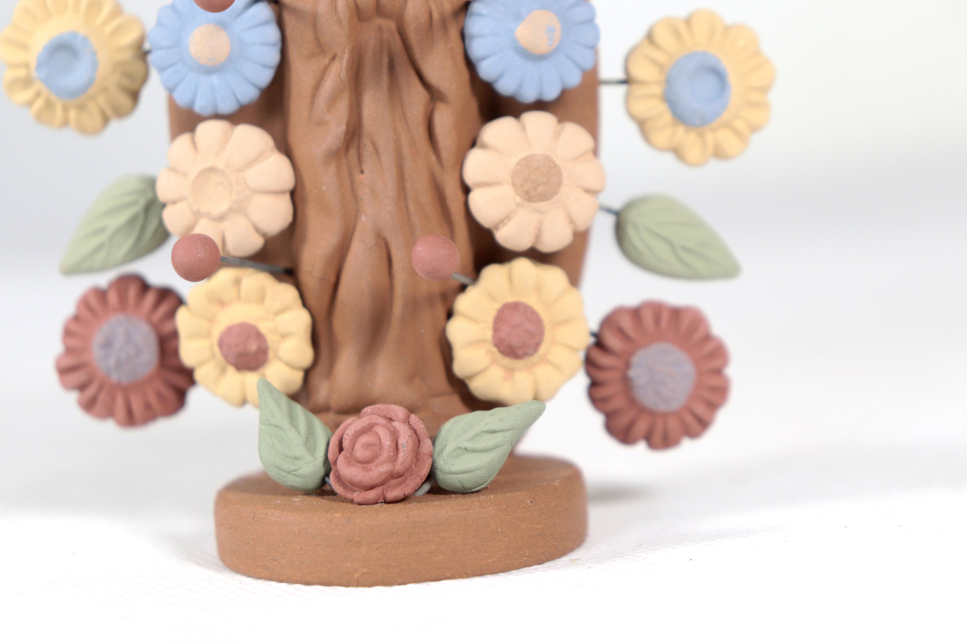 Virgin of Guadalupe - Natural Clay with Butterflies and flowers - 4.2 in. Cecilio