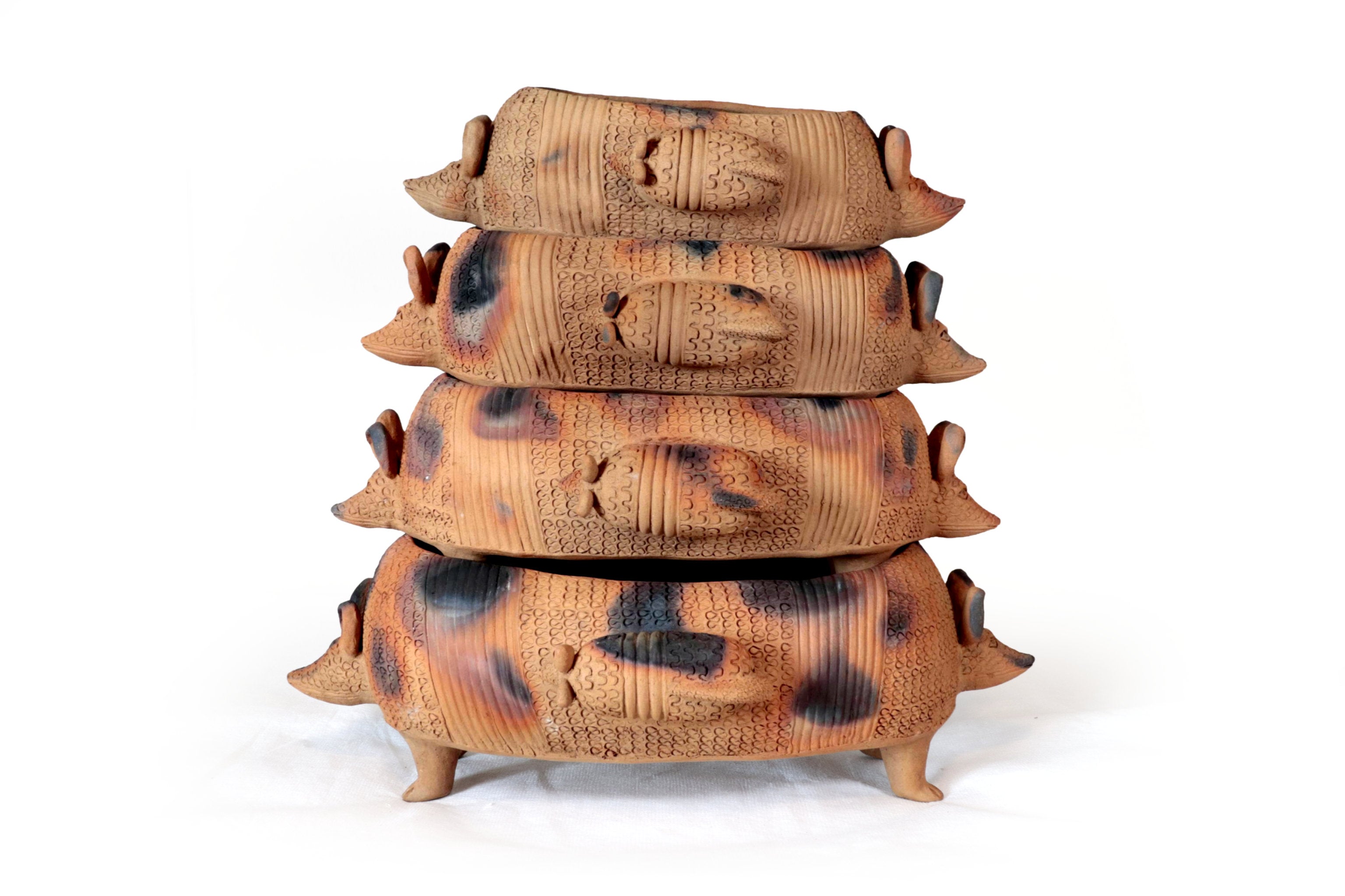Tower of Armadillos of Natural Clay - 20.8 in. Zipiajo