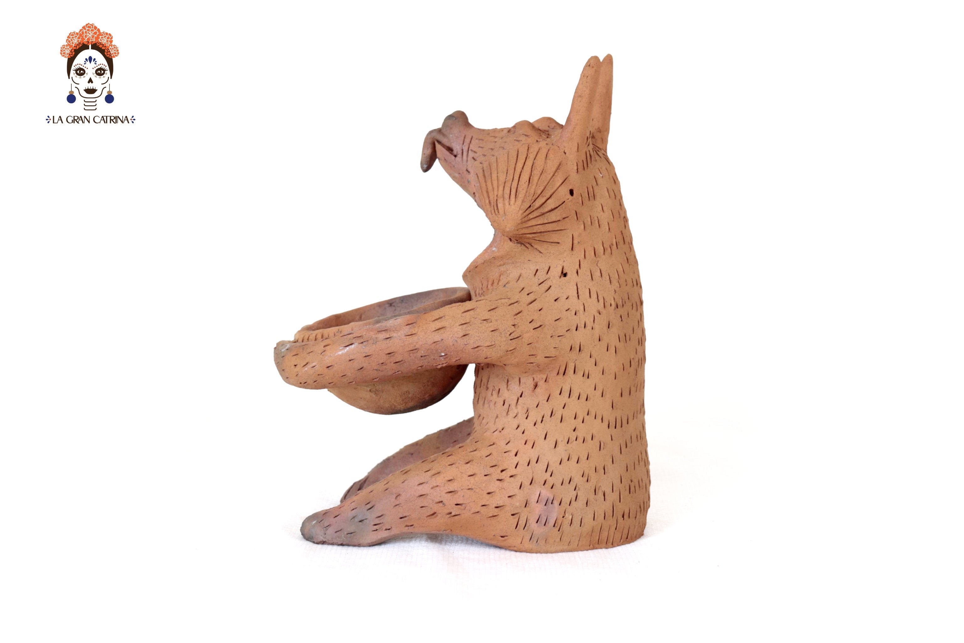 Seed-Holding Fox with Bowl of Natural Clay - 9.6 in. Zipiajo