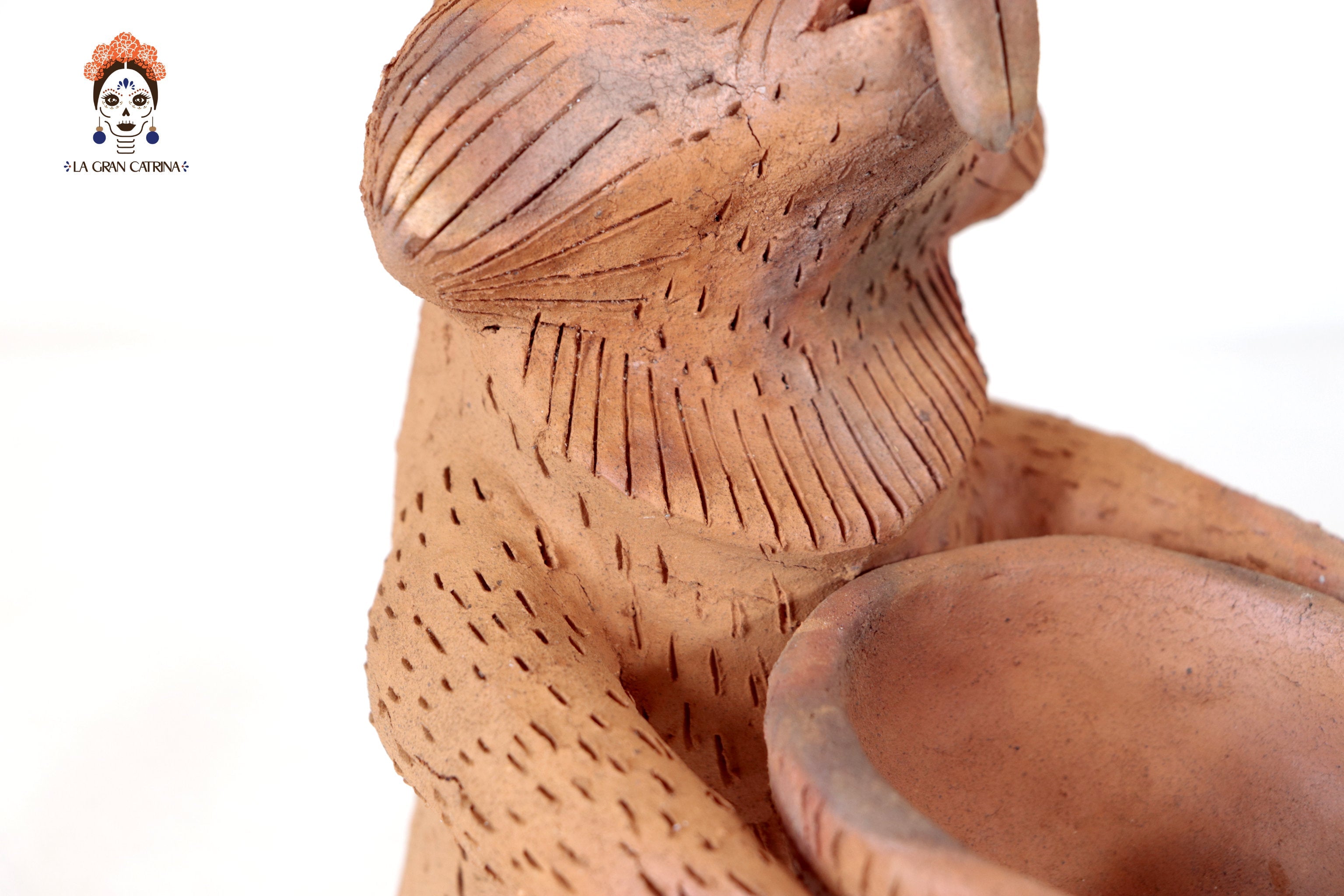 Seed-Holding Fox with Bowl of Natural Clay - 9.6 in. Zipiajo