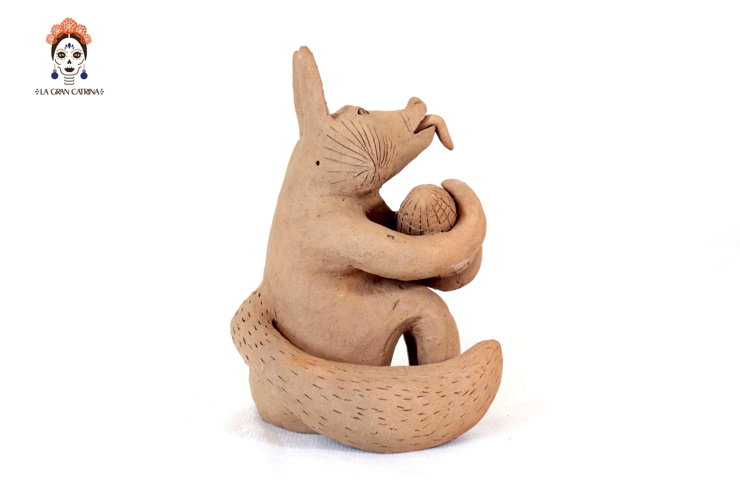 Seed-Holding Fox with Corncob of Natural Clay - 9 in. Zipiajo