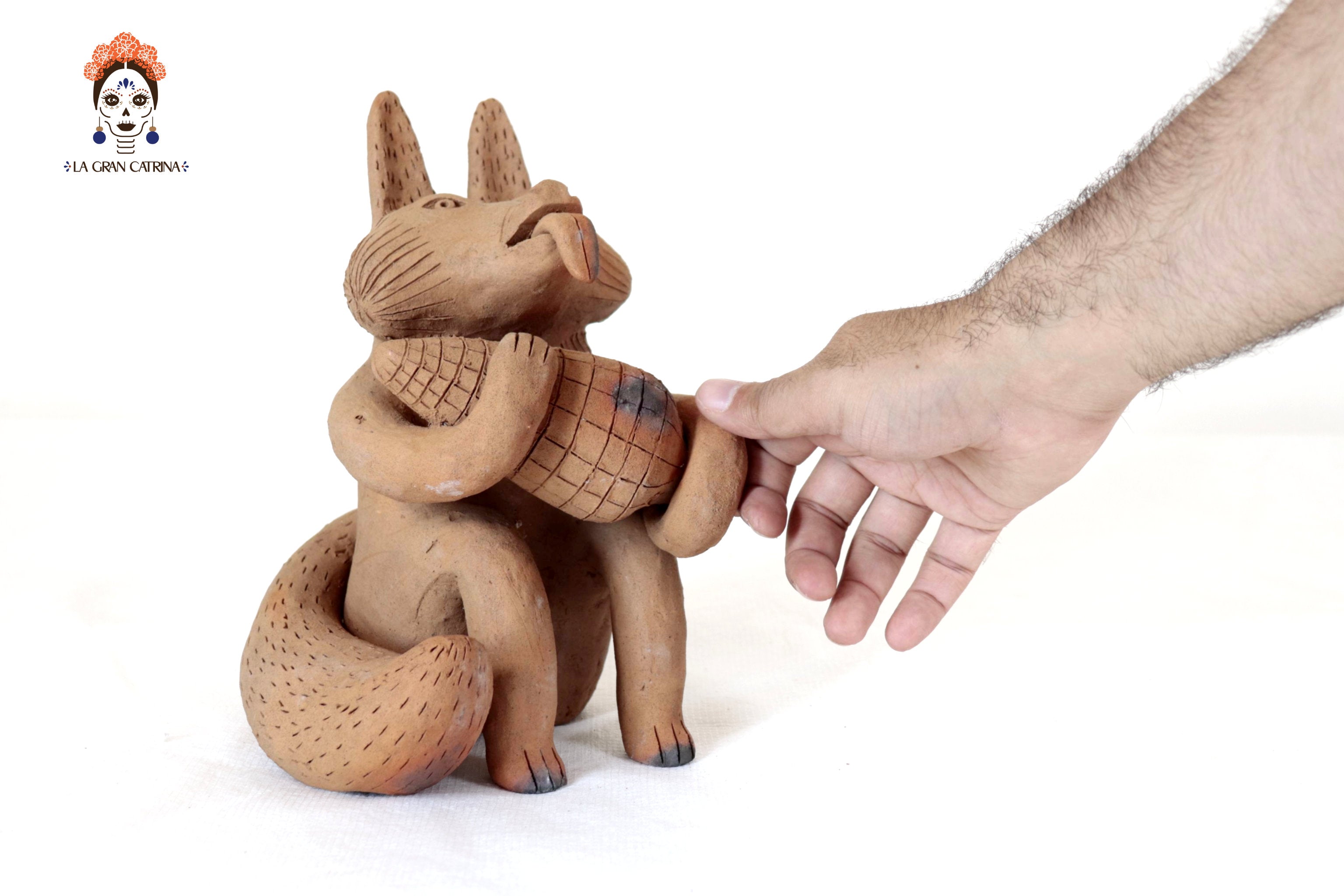 Seed-Holding Fox with Corncob of Natural Clay - 9 in. Zipiajo
