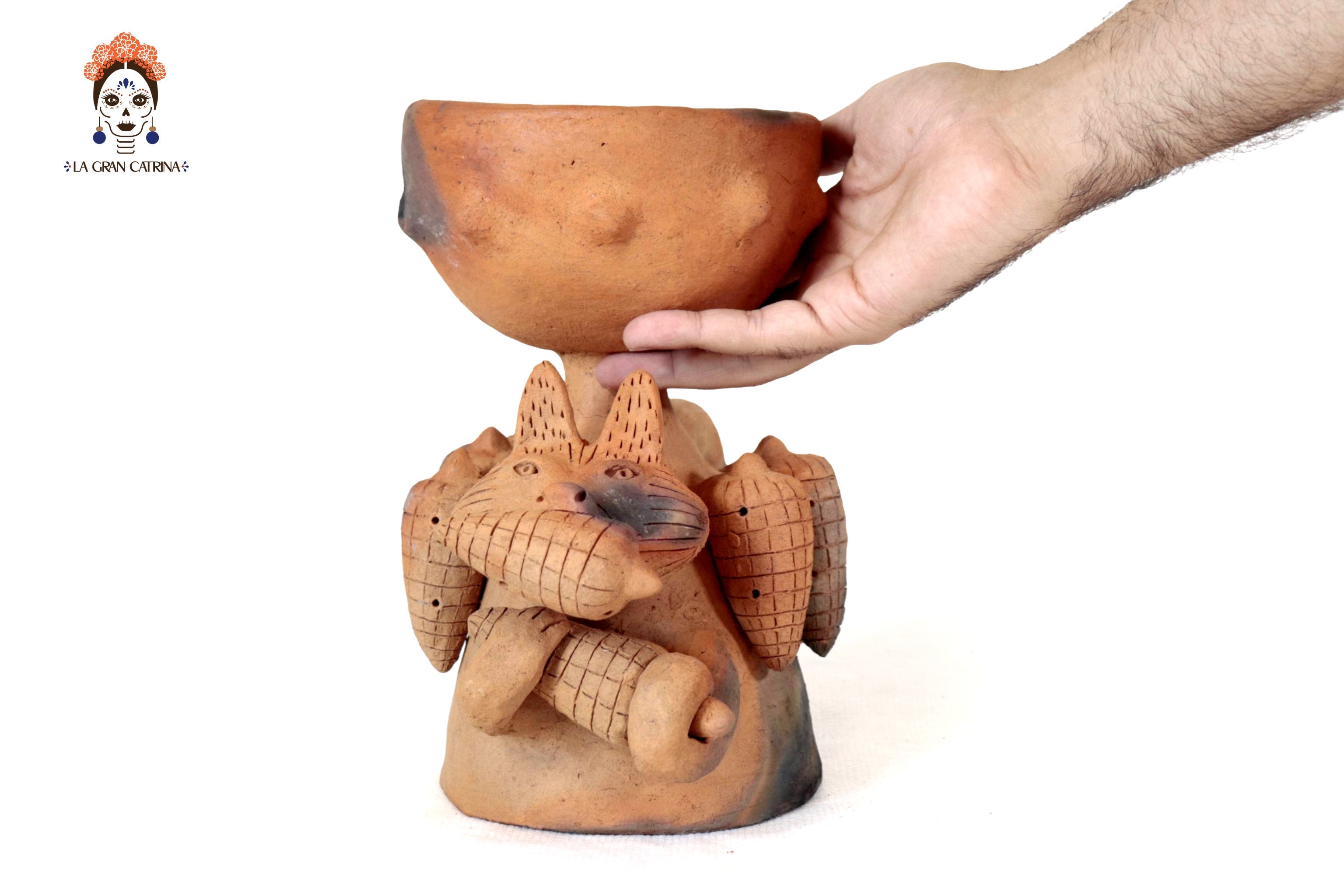 Seed-Holding Fox Copal Burner of Natural Clay - 9.4 in. Zipiajo
