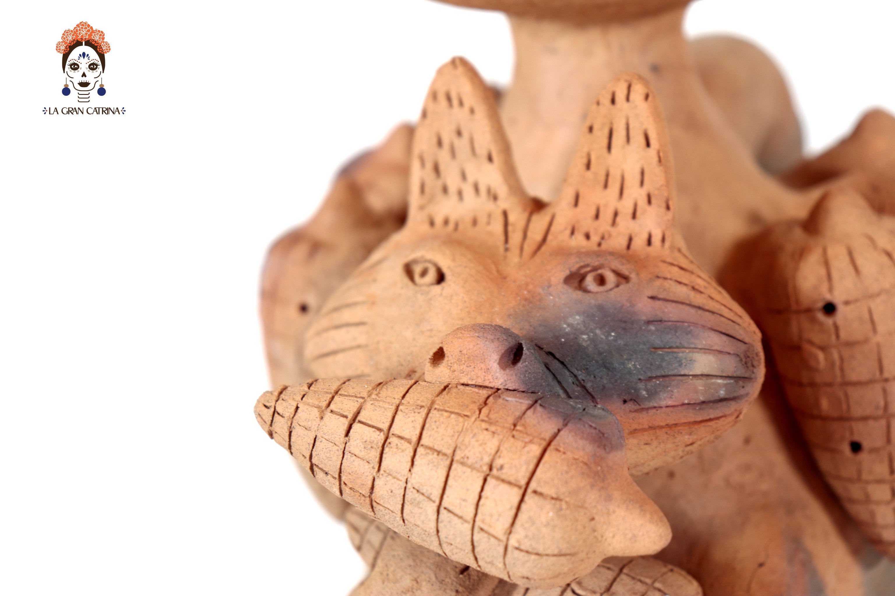 Seed-Holding Fox Copal Burner of Natural Clay - 9.4 in. Zipiajo